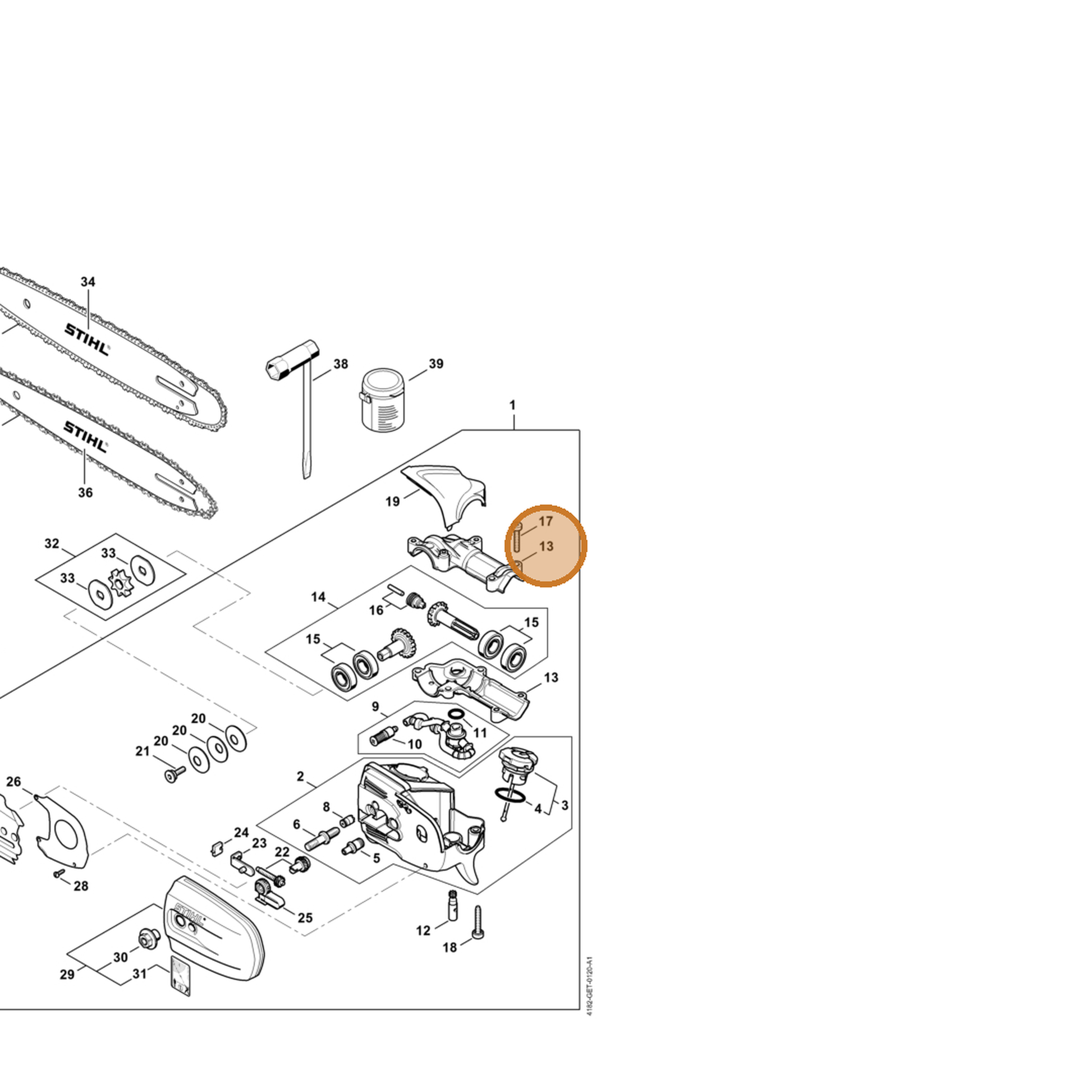 STIHL part 4182-640-0553 — IPL diagram snippet (6x zoom, amber highlight)