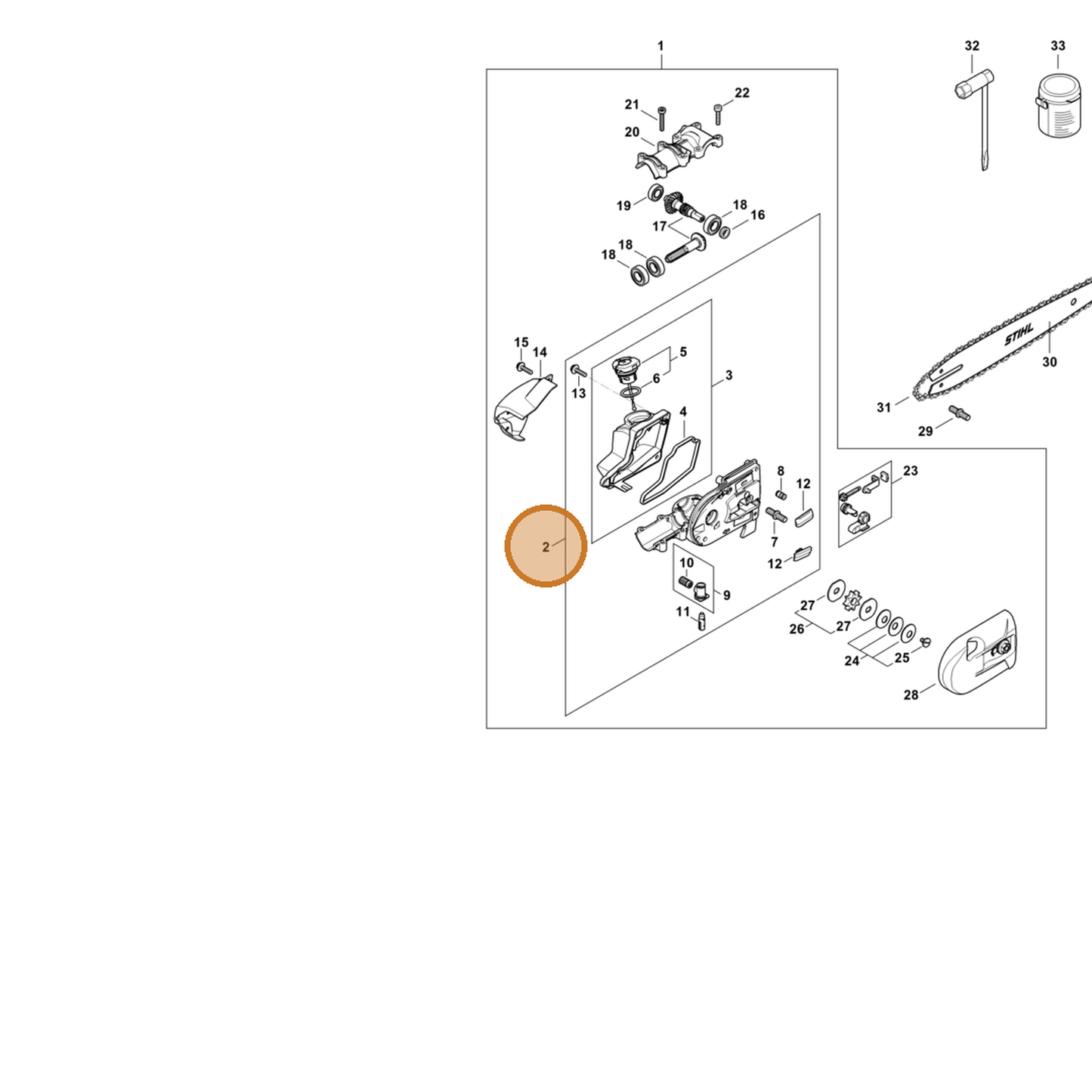 STIHL part 4182-640-0555 — IPL diagram snippet (6x zoom, amber highlight)