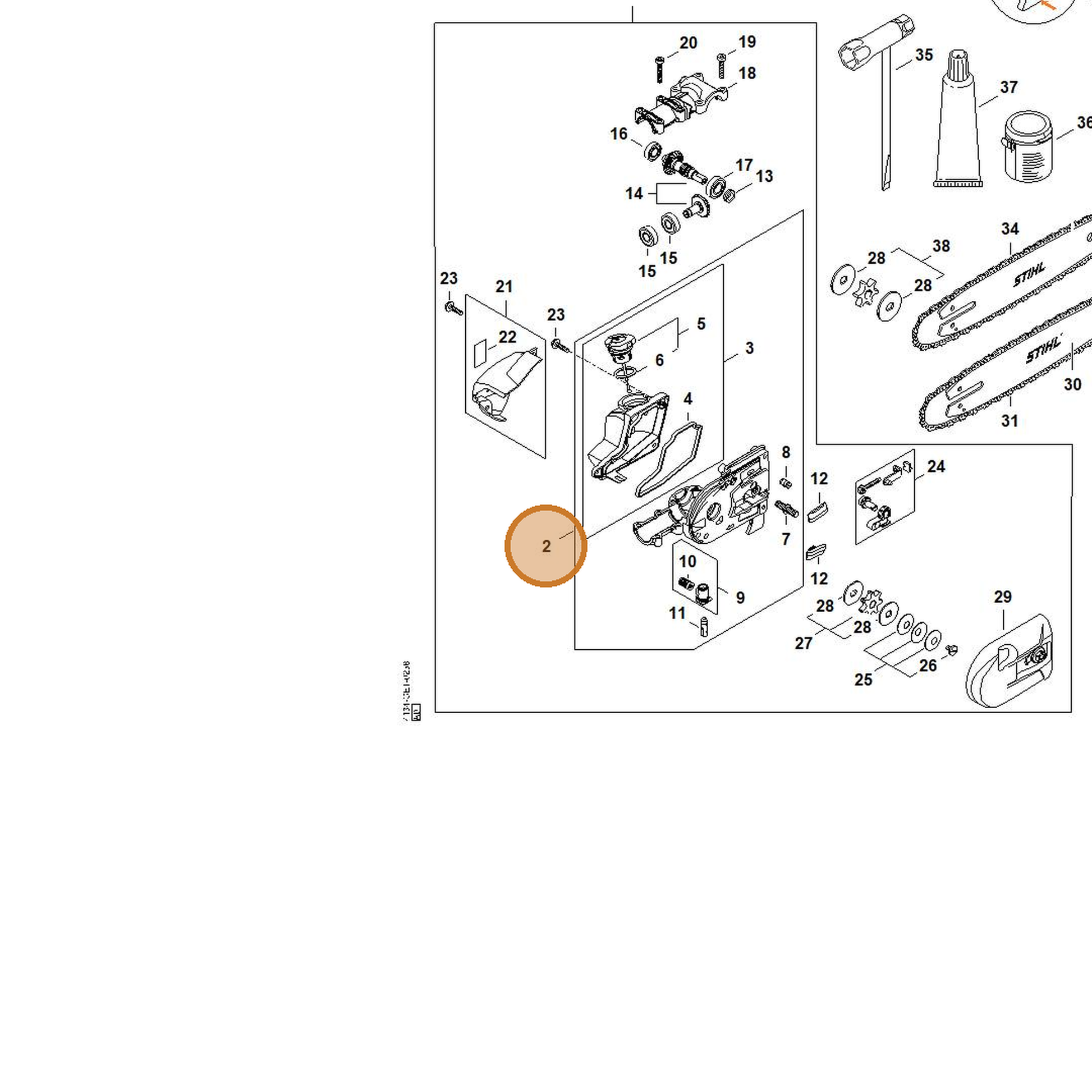 STIHL part 4182-640-0556 — IPL diagram snippet (6x zoom, amber highlight)