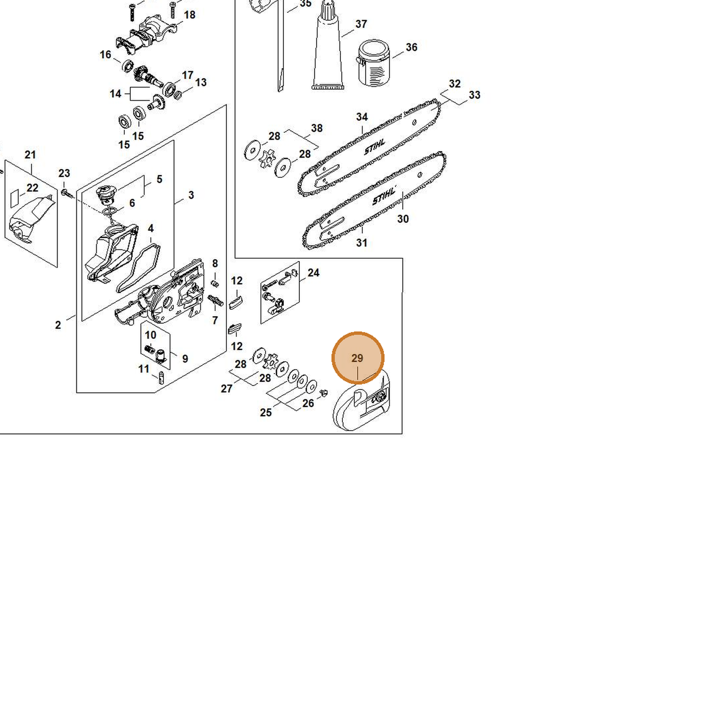 STIHL part 4182-640-1702 — IPL diagram snippet (6x zoom, amber highlight)
