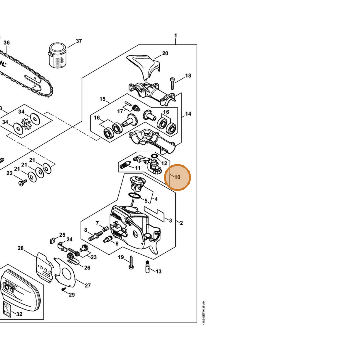 STIHL part 4182-640-3400 — IPL diagram snippet (6x zoom, amber highlight)