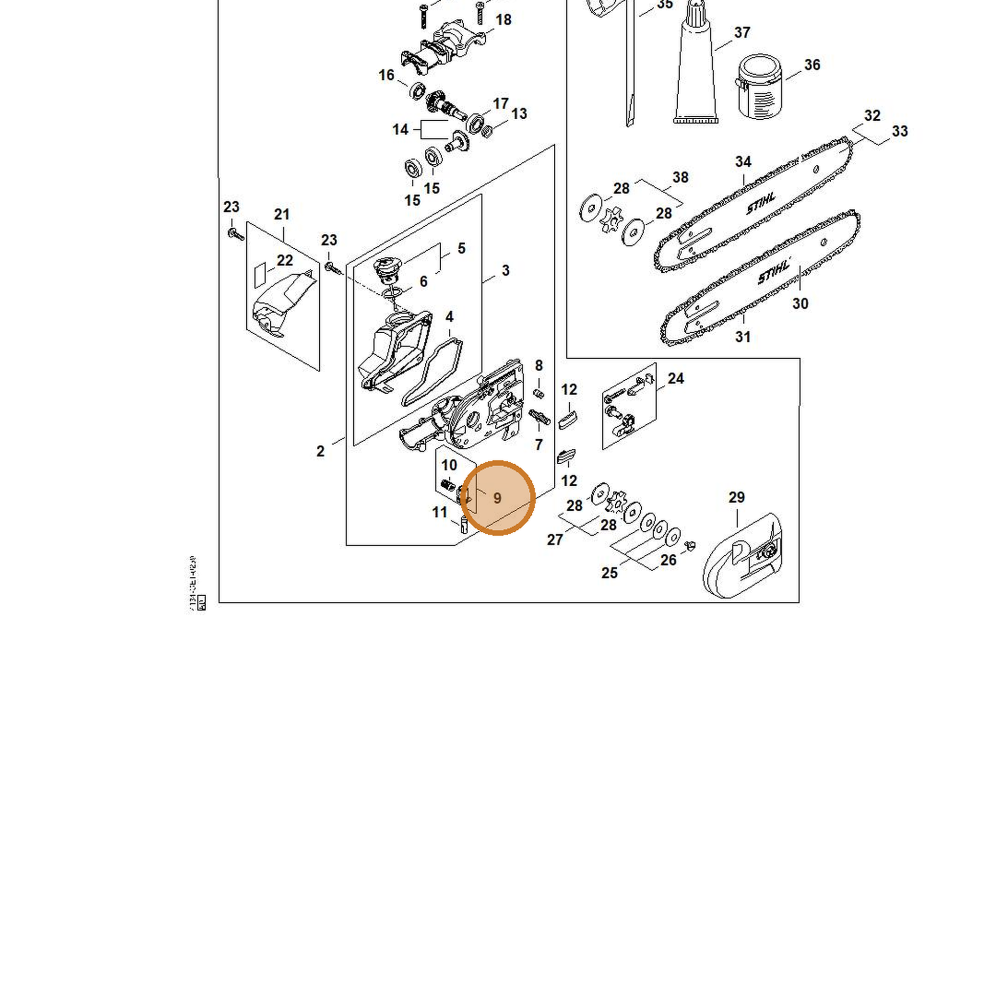 STIHL part 4182-640-3800 — IPL diagram snippet (6x zoom, amber highlight)
