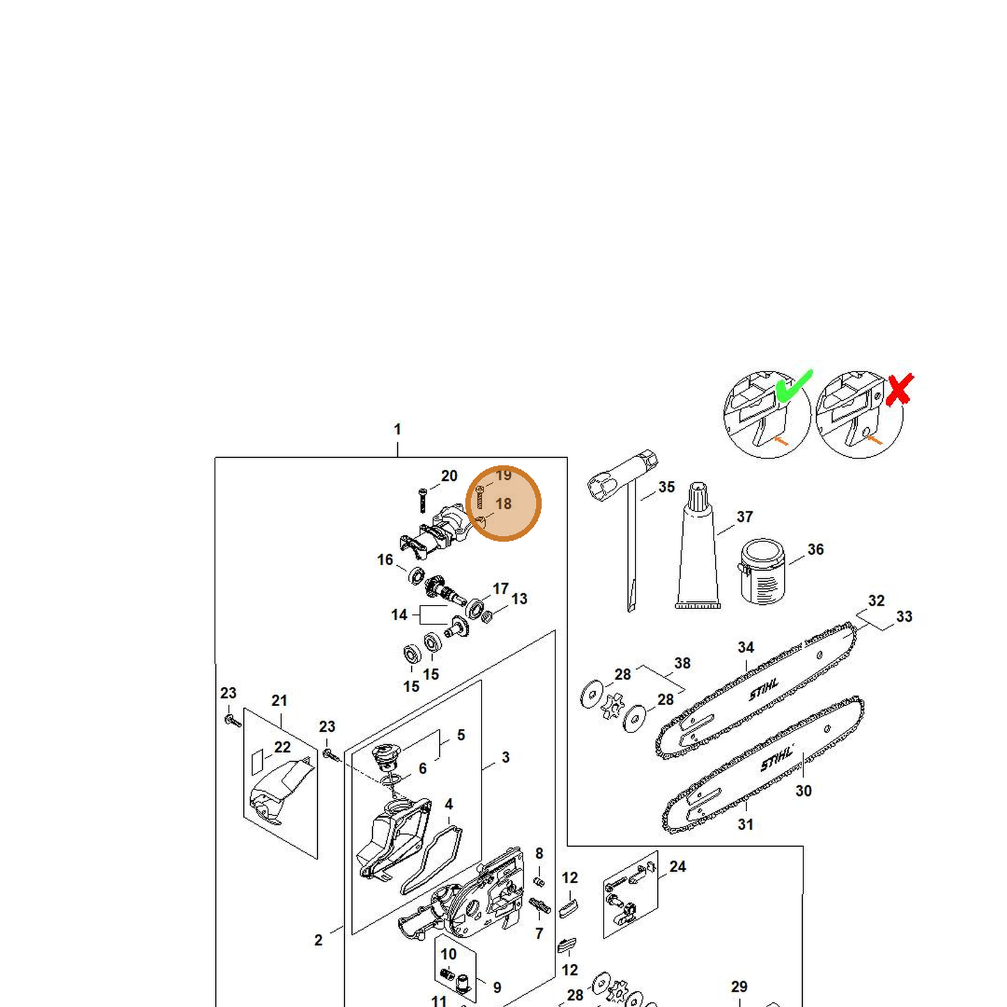 STIHL part 4182-641-0400 — IPL diagram snippet (6x zoom, amber highlight)