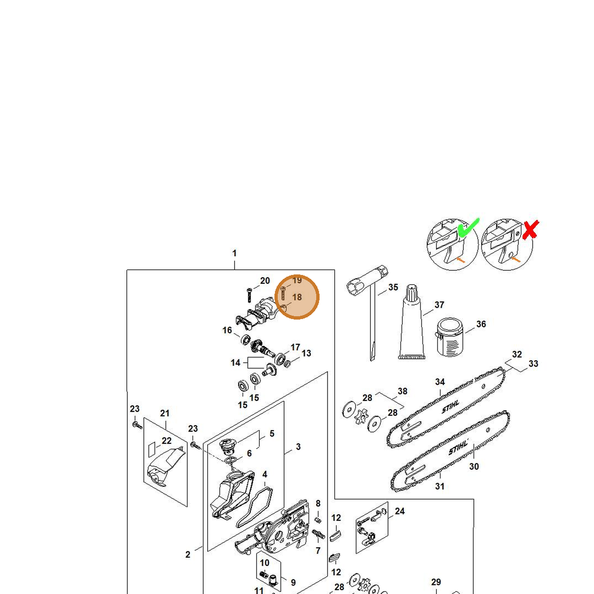 STIHL part 4182-641-0400 — IPL diagram snippet (6x zoom, amber highlight)