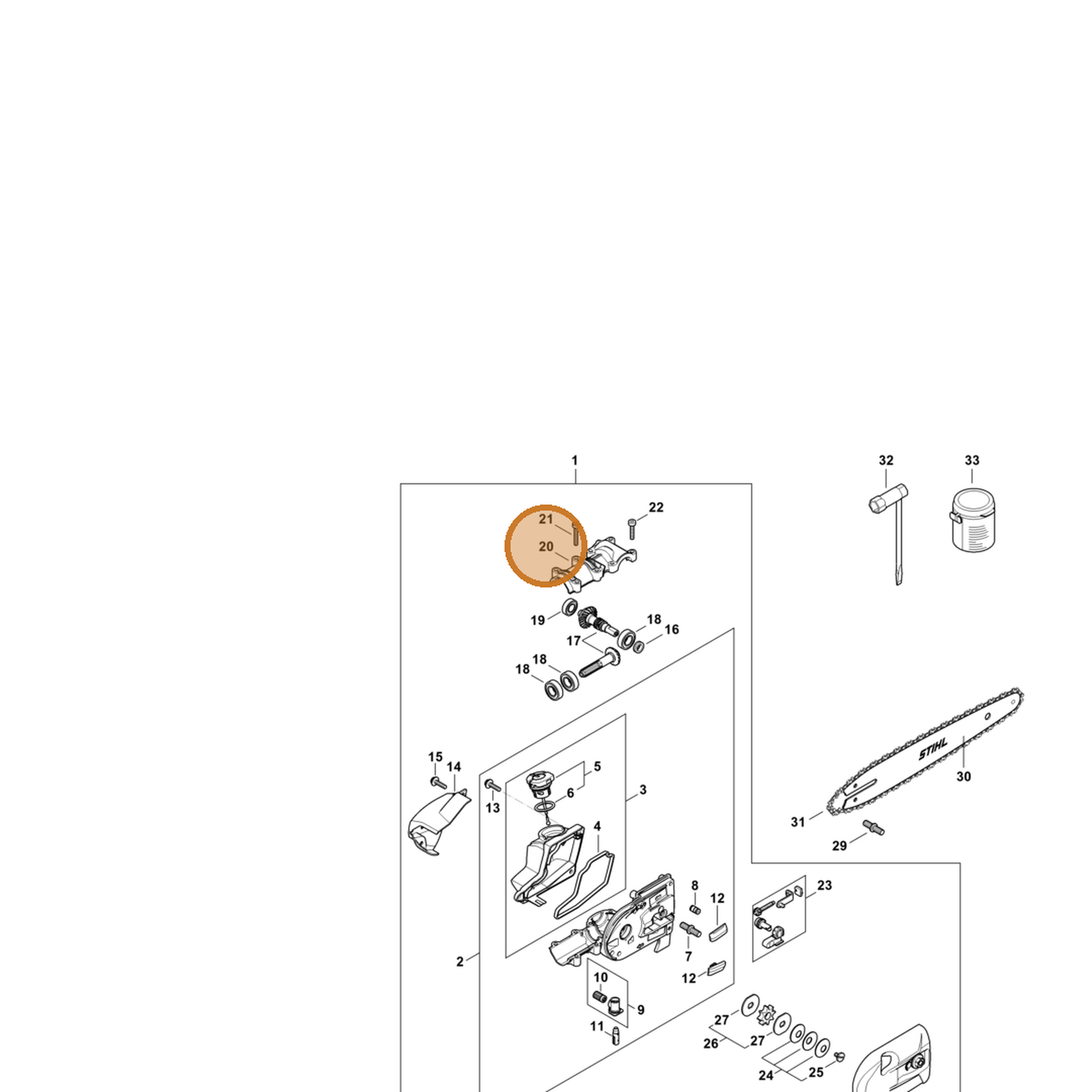 STIHL part 4182-641-0401 — IPL diagram snippet (6x zoom, amber highlight)