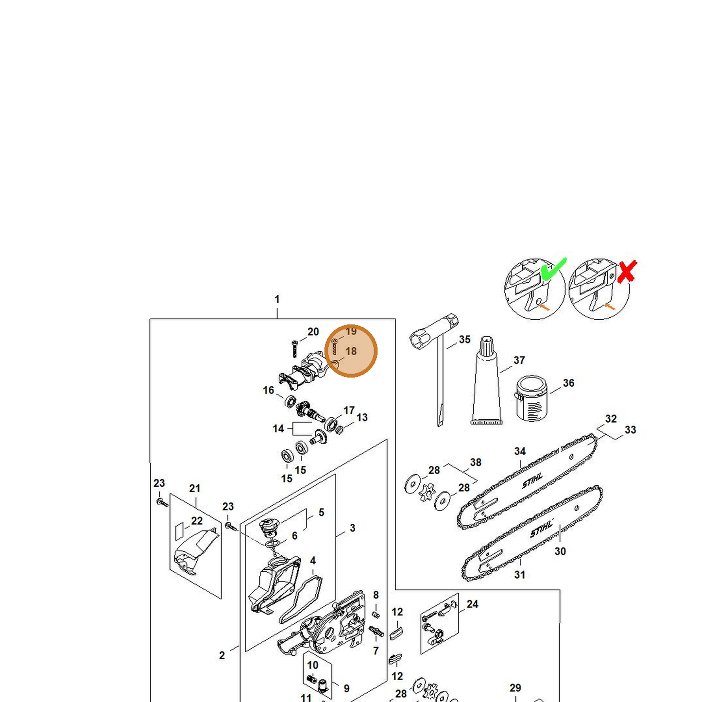 STIHL part 4182-641-0402 — IPL diagram snippet (6x zoom, amber highlight)