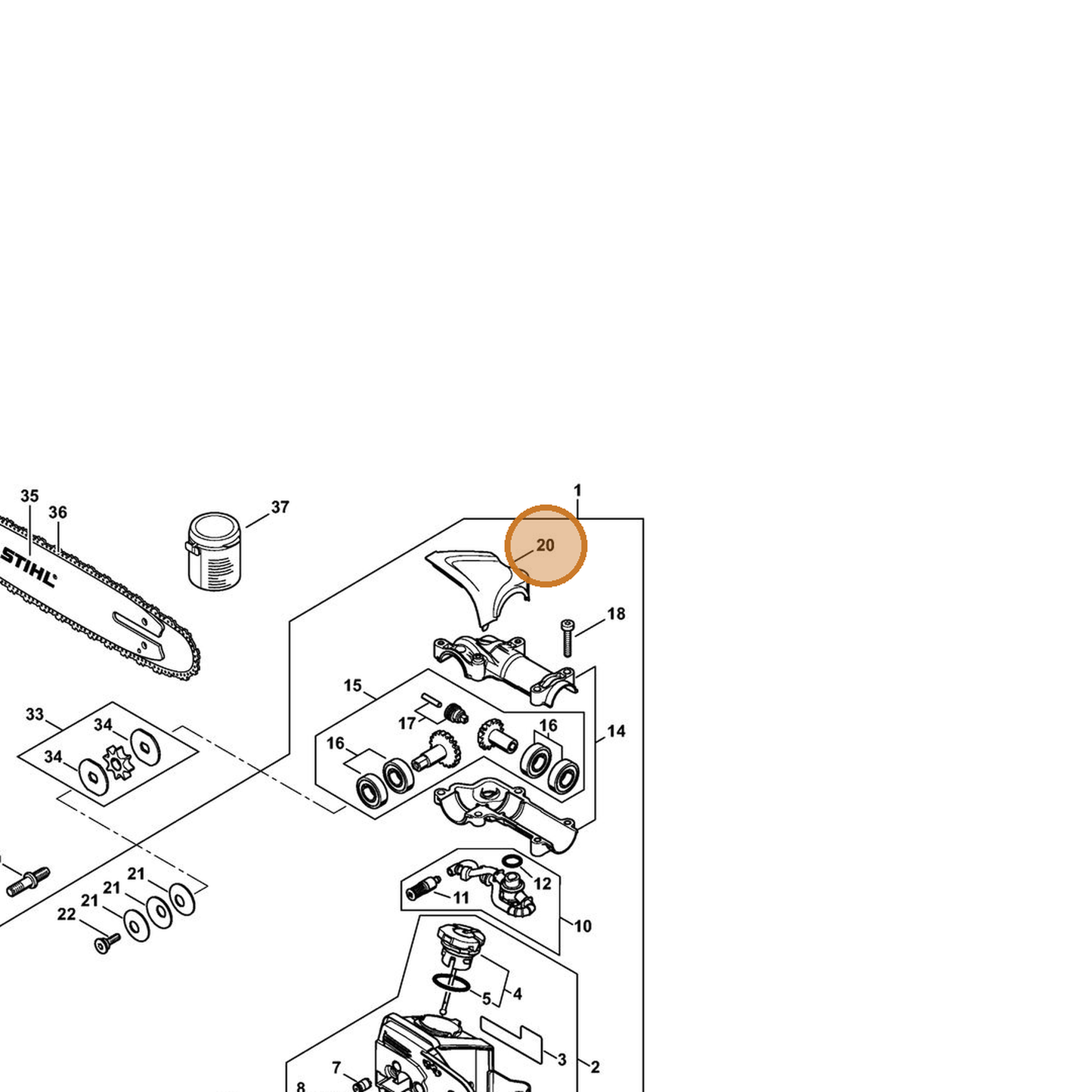 STIHL part 4182-641-1001 — IPL diagram snippet (6x zoom, amber highlight)
