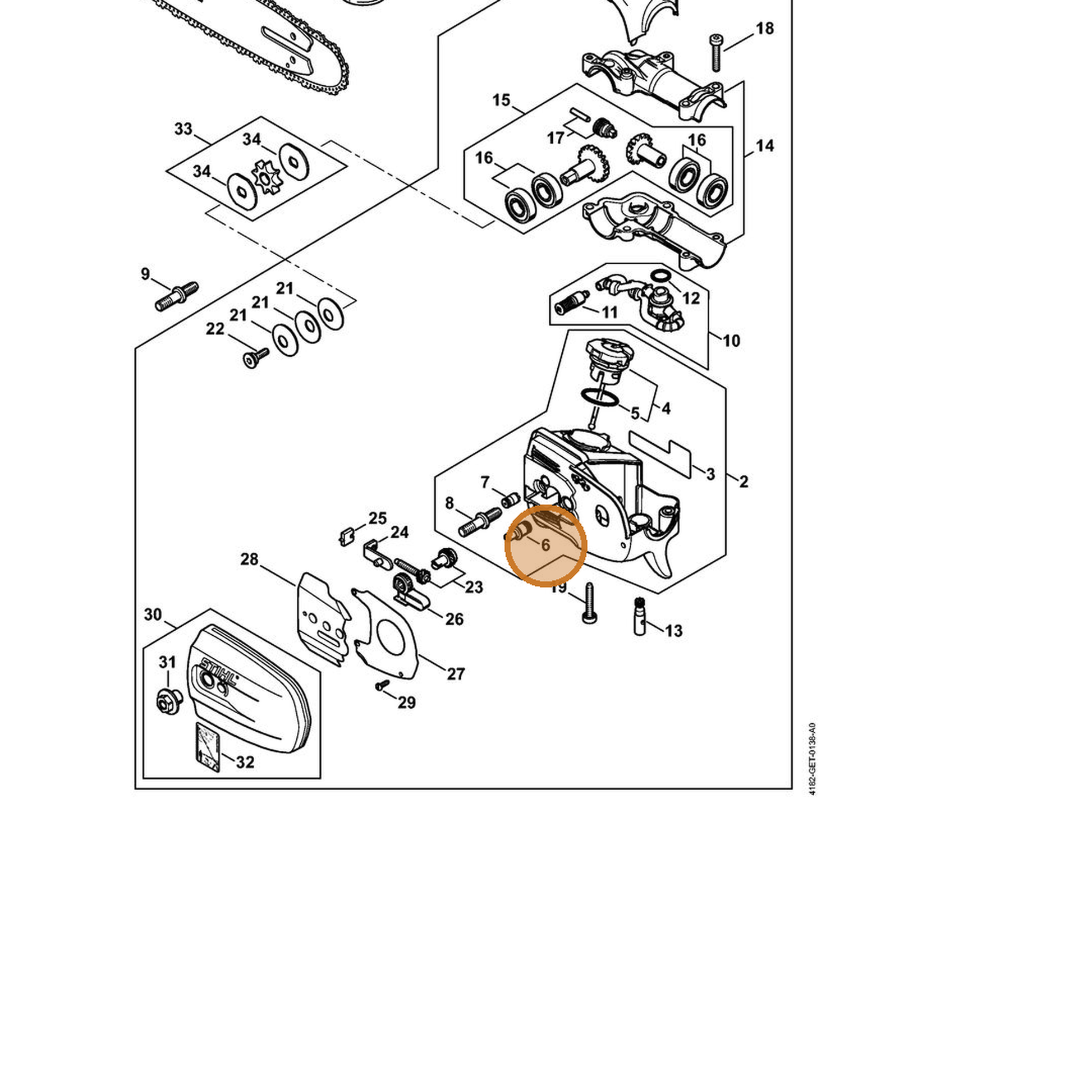 STIHL part 4182-641-3200 — IPL diagram snippet (6x zoom, amber highlight)