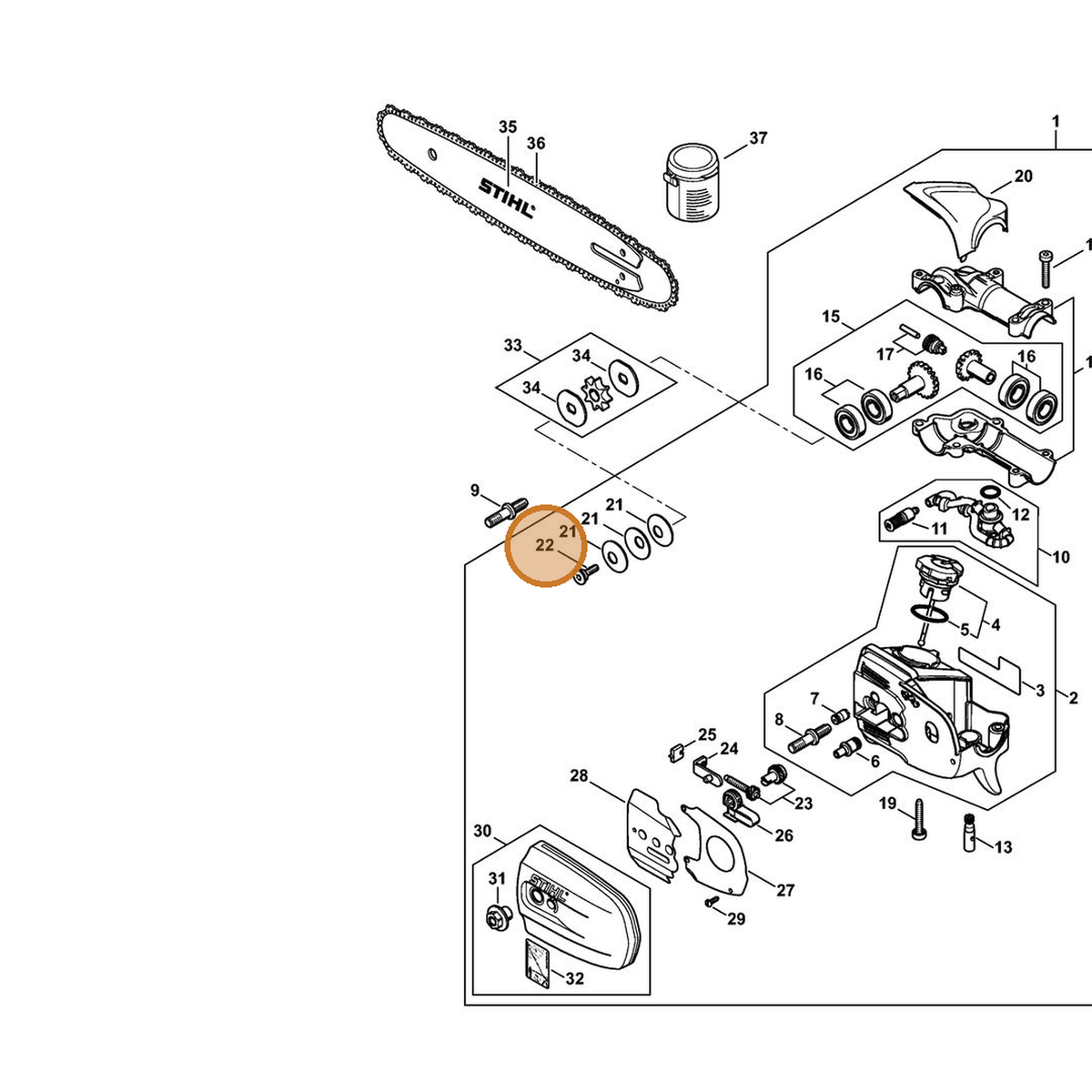 STIHL part 4182-642-7500 — IPL diagram snippet (6x zoom, amber highlight)