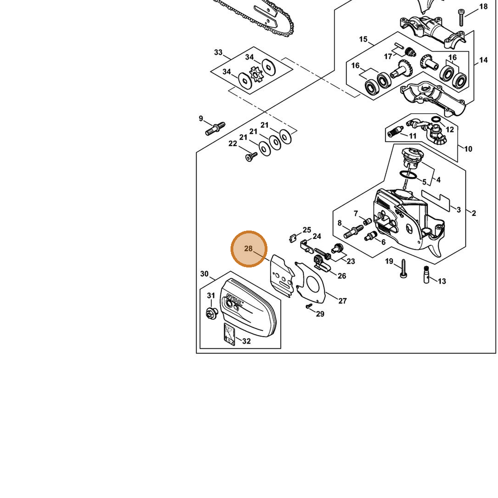 STIHL part 4182-664-1000 — IPL diagram snippet (6x zoom, amber highlight)