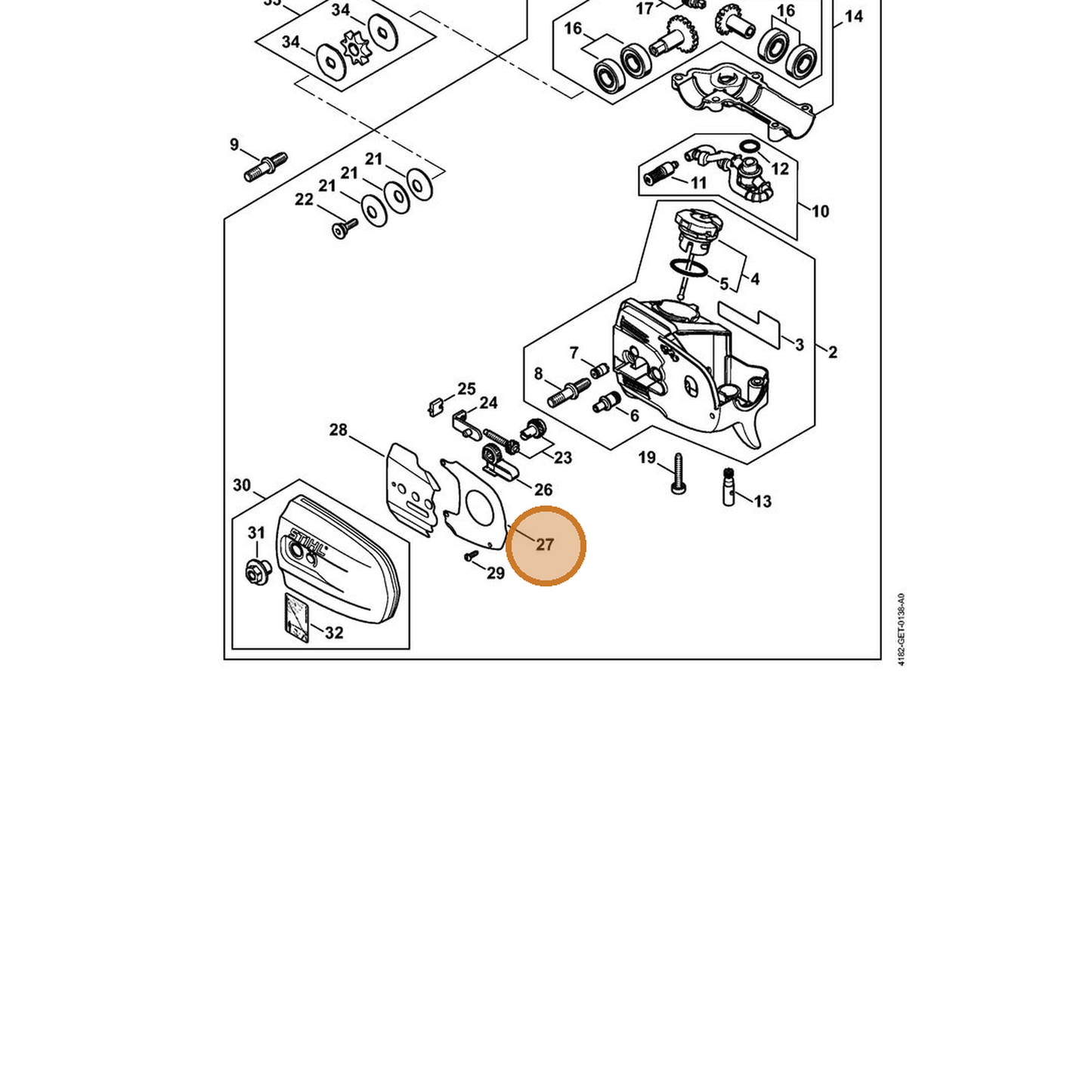 STIHL part 4182-664-1001 — IPL diagram snippet (6x zoom, amber highlight)