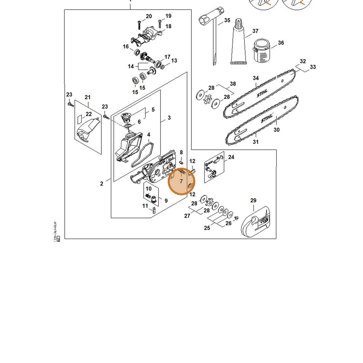STIHL part 4182-664-2401 — IPL diagram snippet (6x zoom, amber highlight)