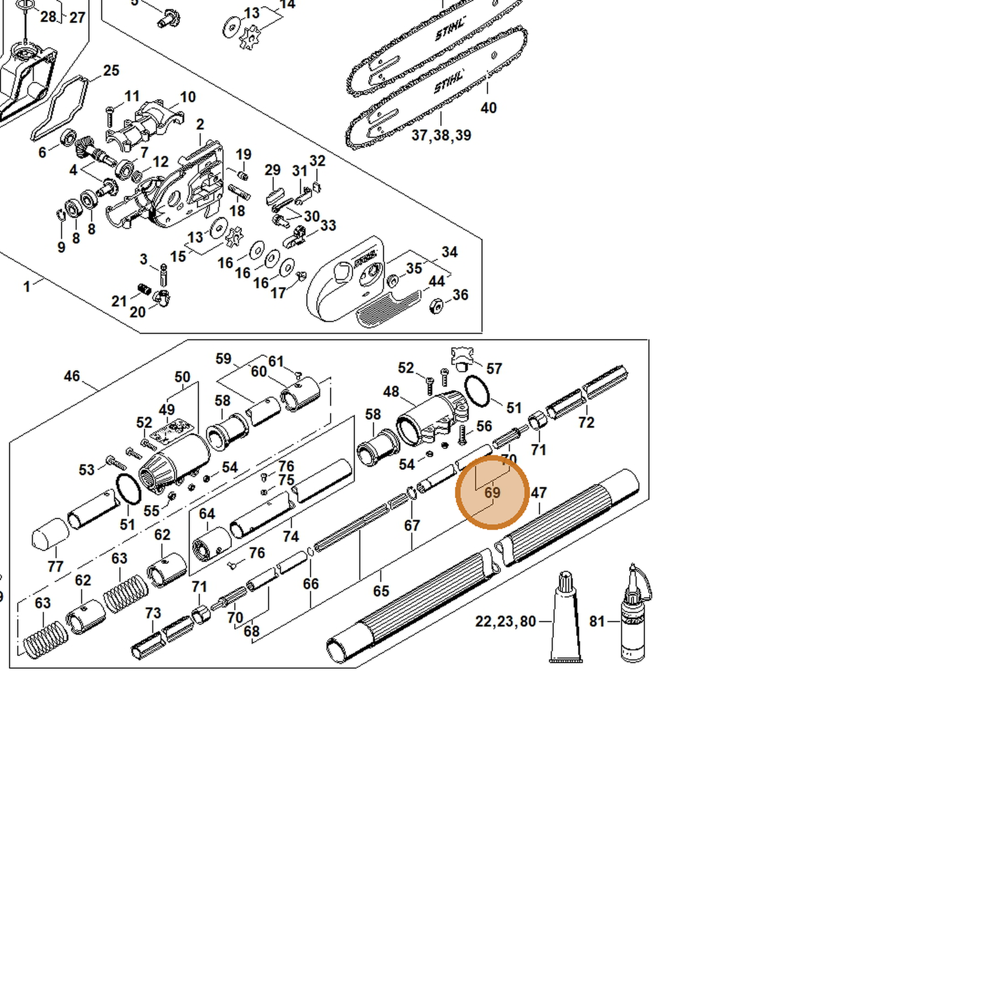 STIHL part 4182-710-3204 — IPL diagram snippet (6x zoom, amber highlight)