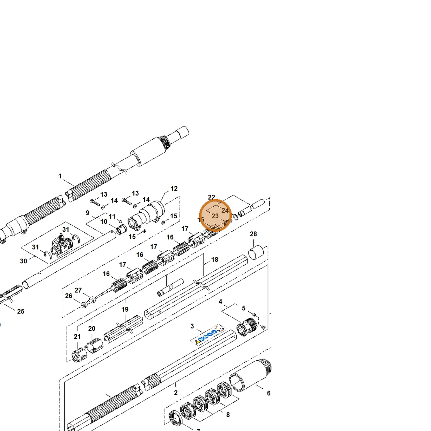 STIHL part 4182-710-3214 — IPL diagram snippet (6x zoom, amber highlight)