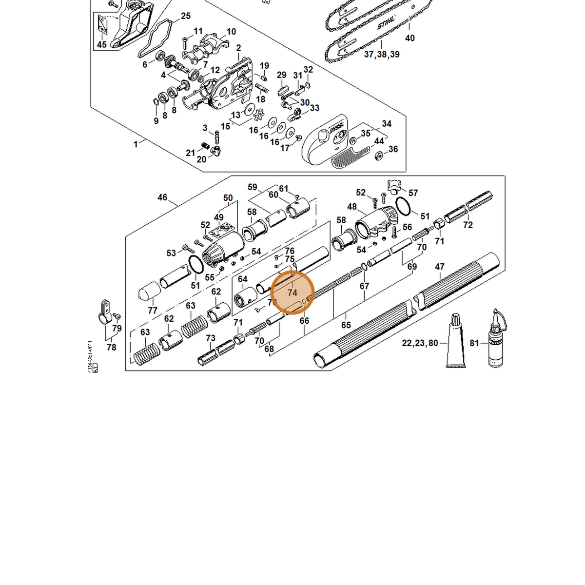 STIHL part 4182-710-7106 — IPL diagram snippet (6x zoom, amber highlight)