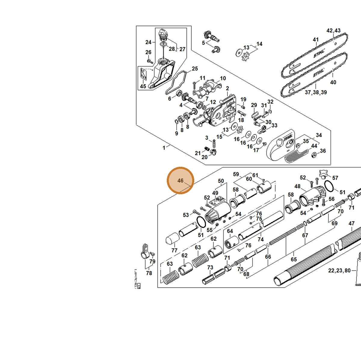 STIHL part 4182-710-7140 — IPL diagram snippet (6x zoom, amber highlight)