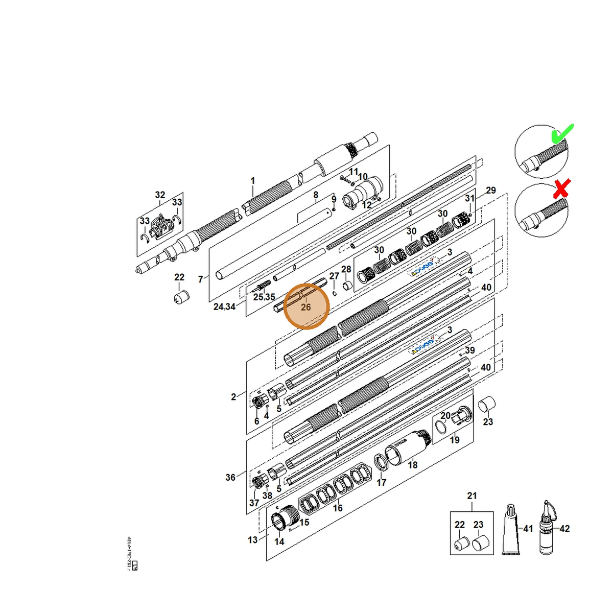 STIHL part 4182-711-7327 — IPL diagram snippet (6x zoom, amber highlight)