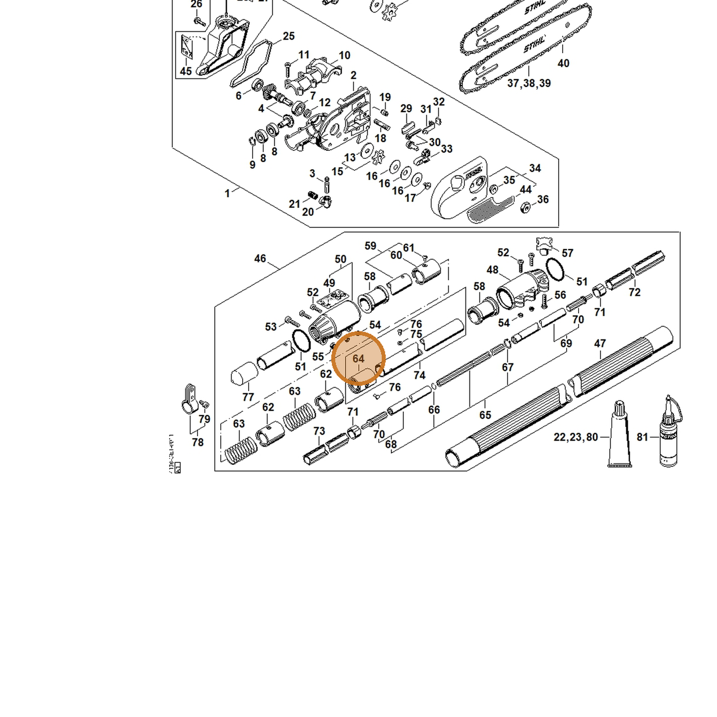 STIHL part 4182-740-3200 — IPL diagram snippet (6x zoom, amber highlight)