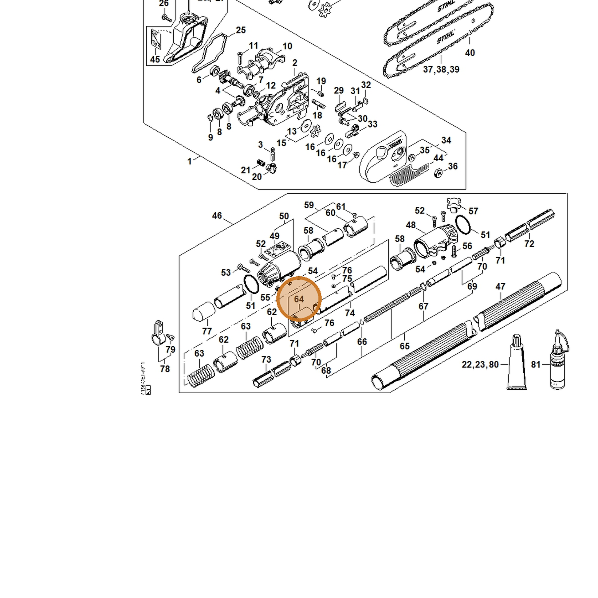 STIHL part 4182-740-3200 — IPL diagram snippet (6x zoom, amber highlight)