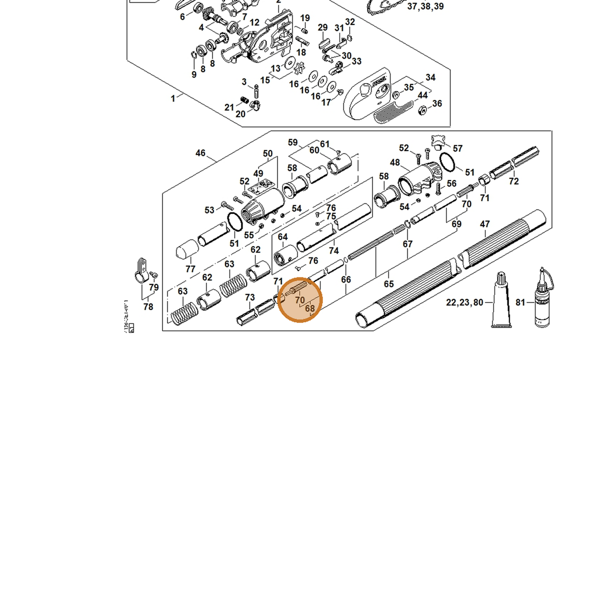 STIHL part 4182-740-3501 — IPL diagram snippet (6x zoom, amber highlight)