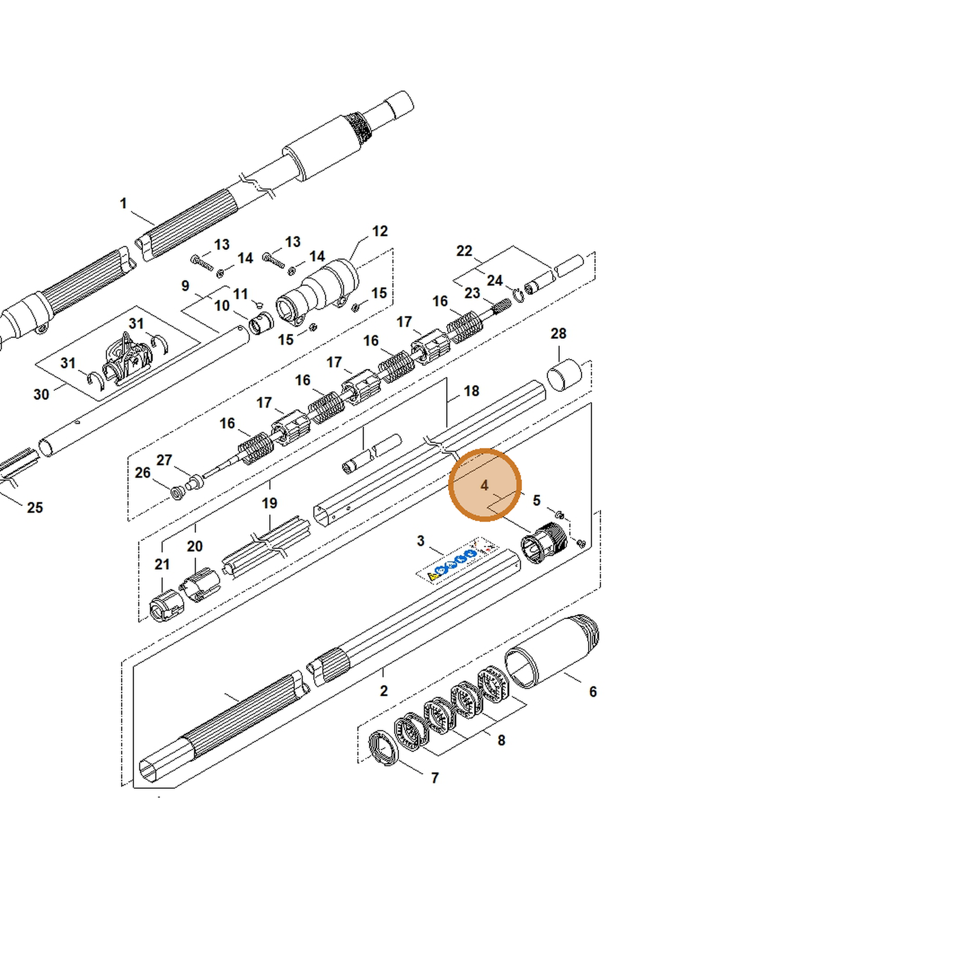 STIHL part 4182-740-3722 — IPL diagram snippet (6x zoom, amber highlight)