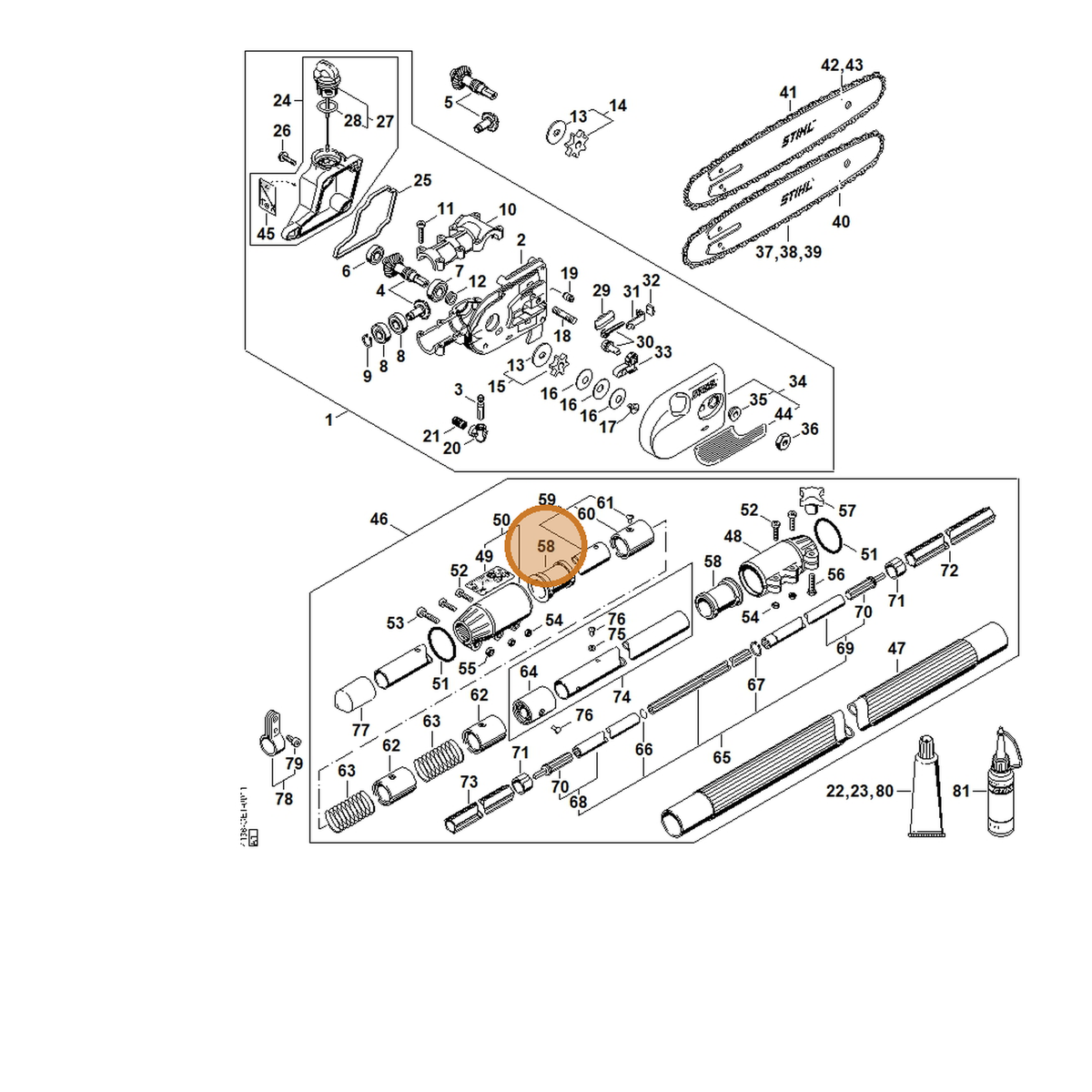 STIHL part 4182-791-7201 — IPL diagram snippet (6x zoom, amber highlight)