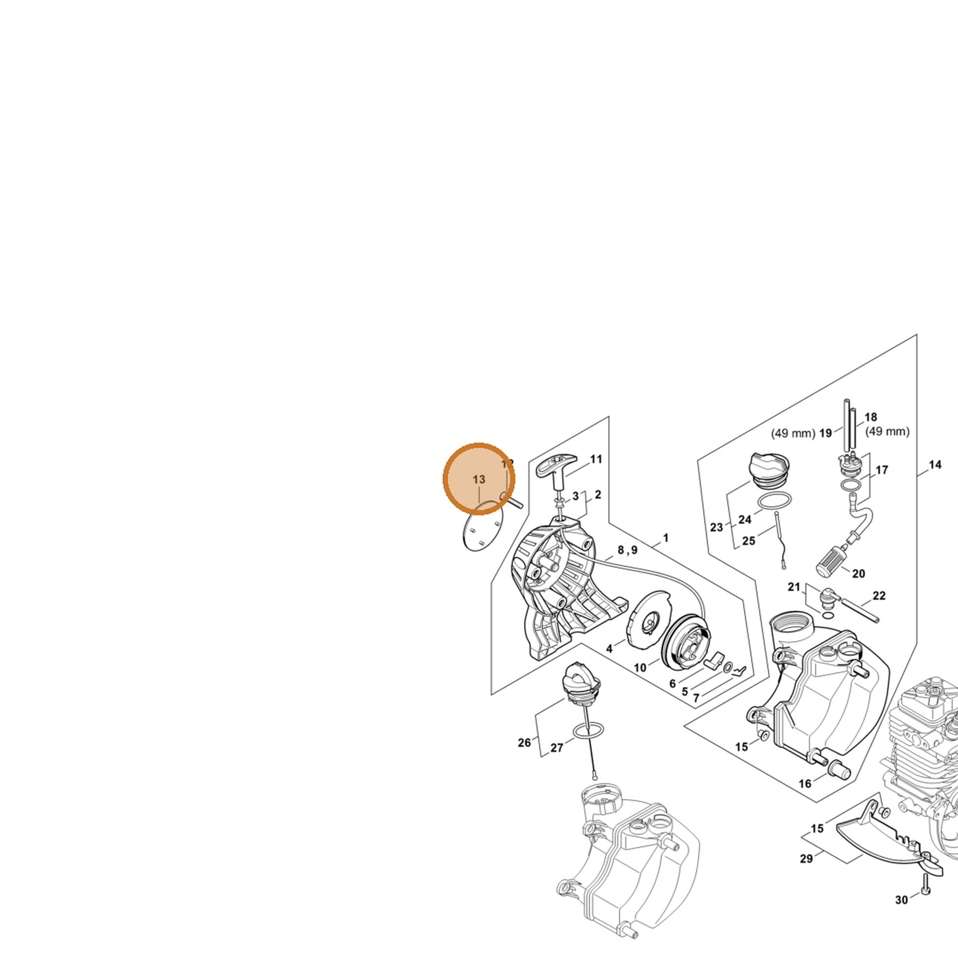 STIHL part 4182-967-1500 — IPL diagram snippet (6x zoom, amber highlight)