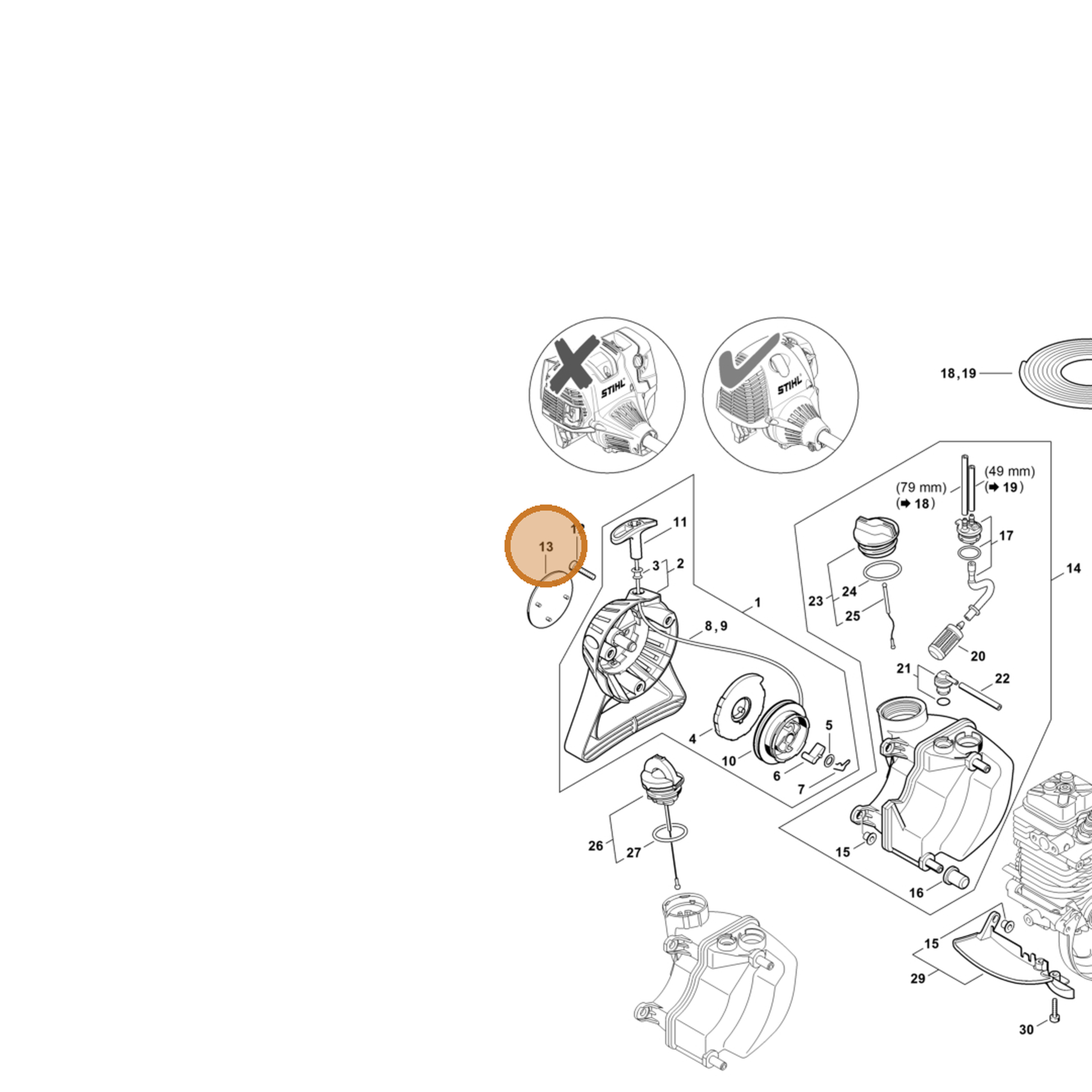 STIHL part 4182-967-1501 — IPL diagram snippet (6x zoom, amber highlight)
