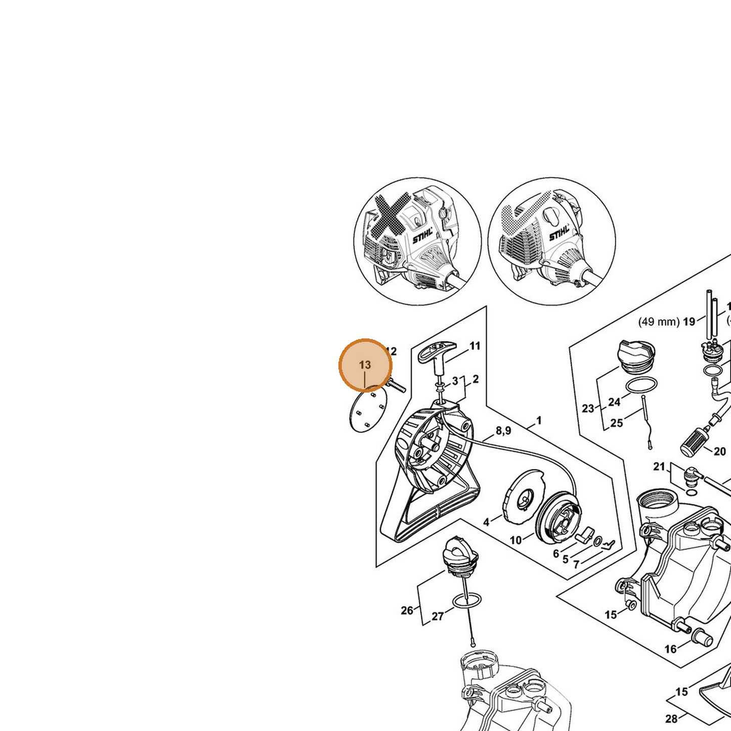 STIHL part 4182-967-1503 — IPL diagram snippet (6x zoom, amber highlight)