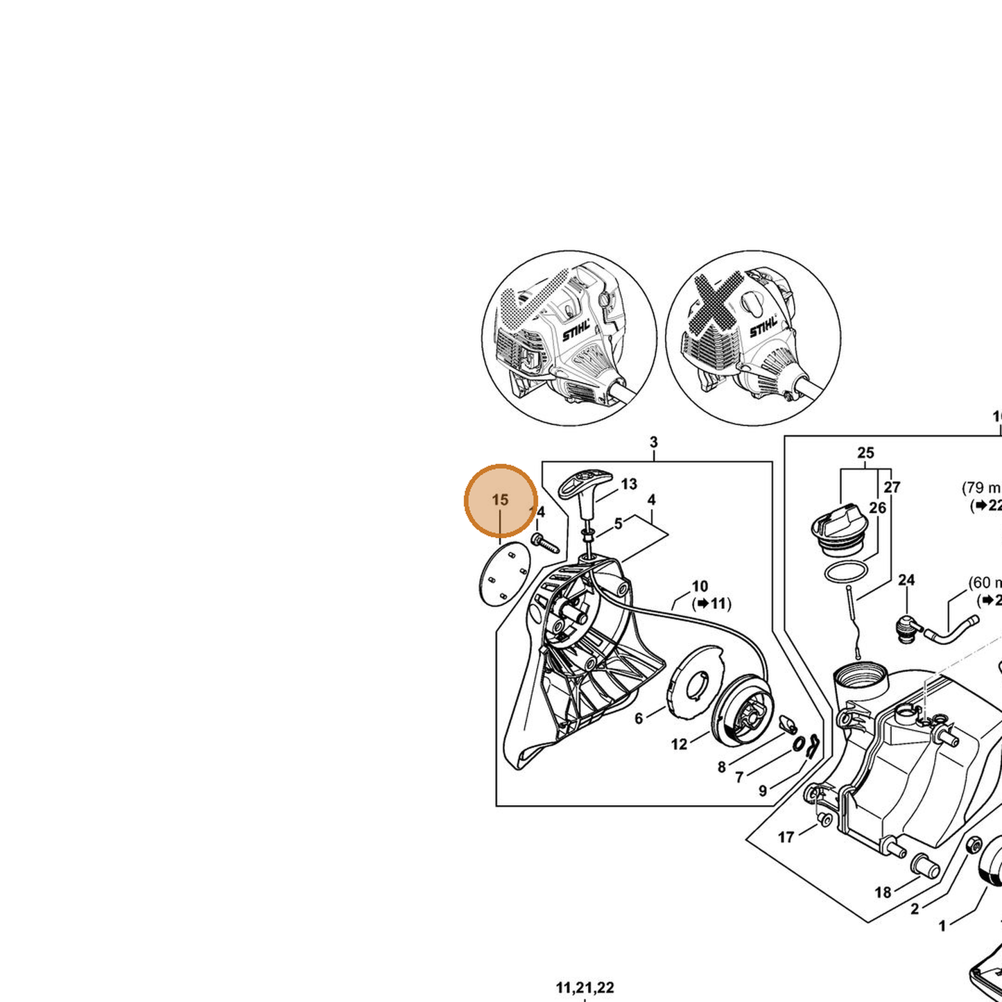 STIHL part 4182-967-1506 — IPL diagram snippet (6x zoom, amber highlight)