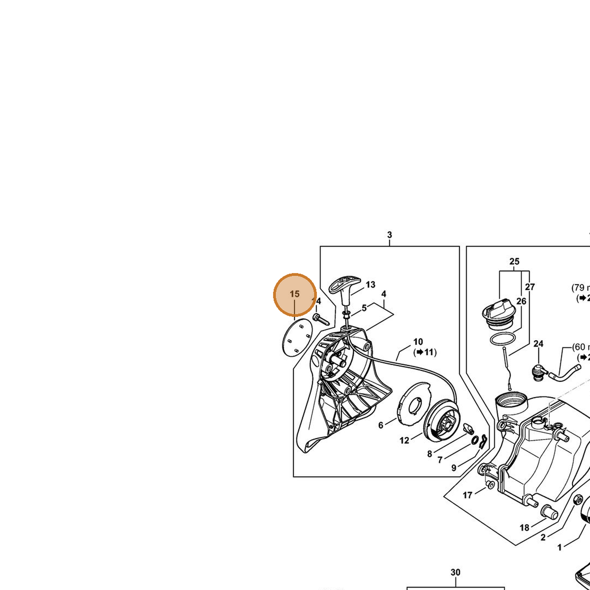 STIHL part 4182-967-1509 — IPL diagram snippet (6x zoom, amber highlight)