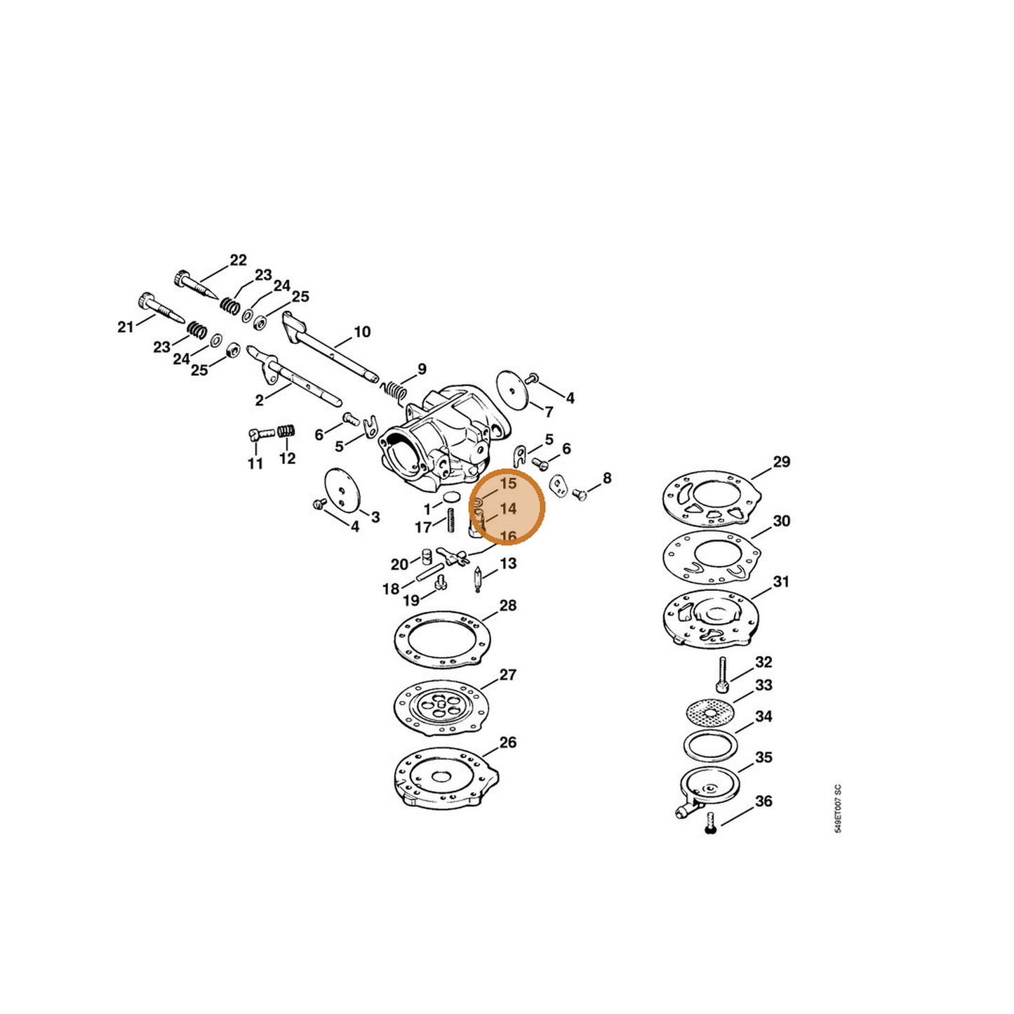 STIHL part 4201-121-1100 — IPL diagram snippet (6x zoom, amber highlight)