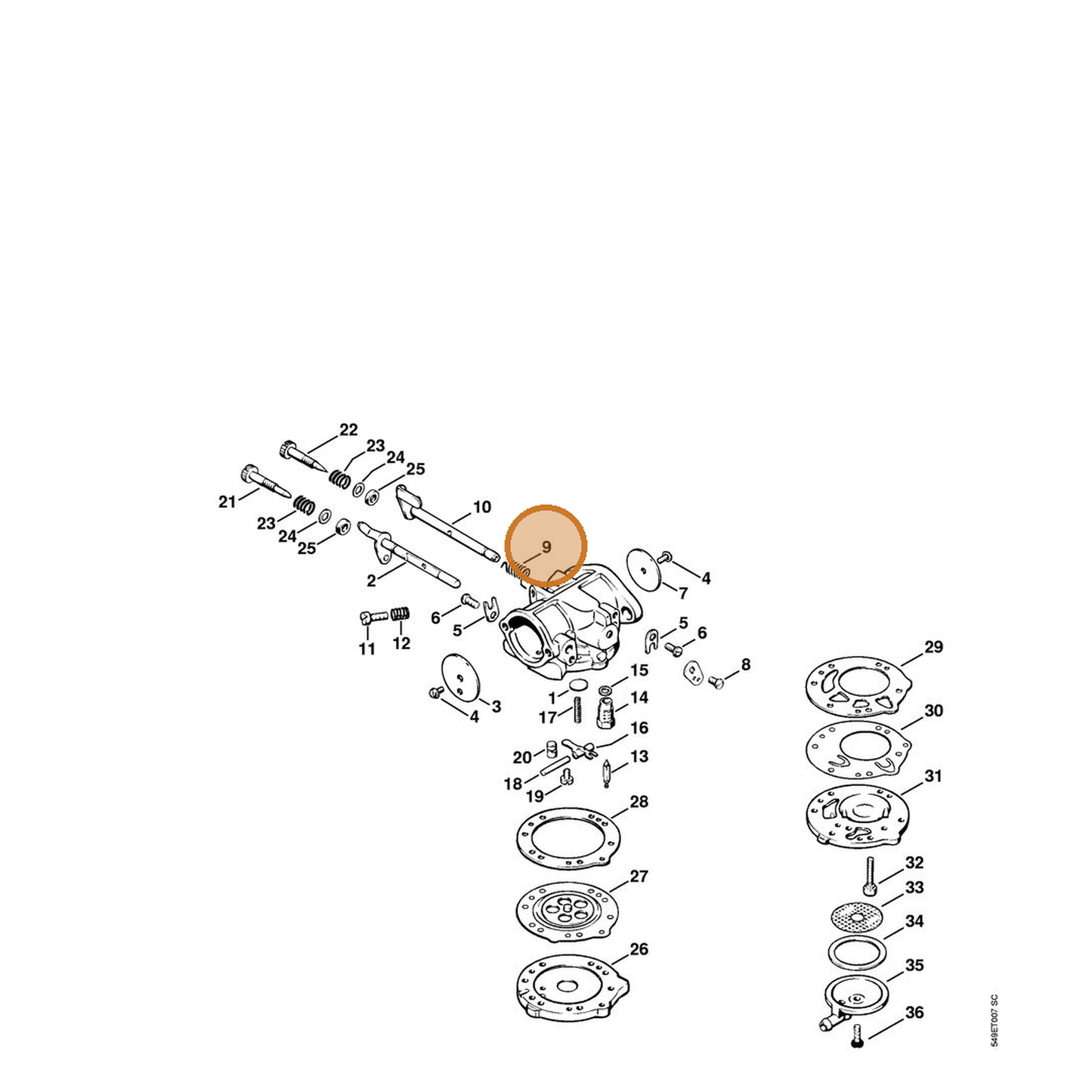 STIHL part 4201-122-3000 — IPL diagram snippet (6x zoom, amber highlight)