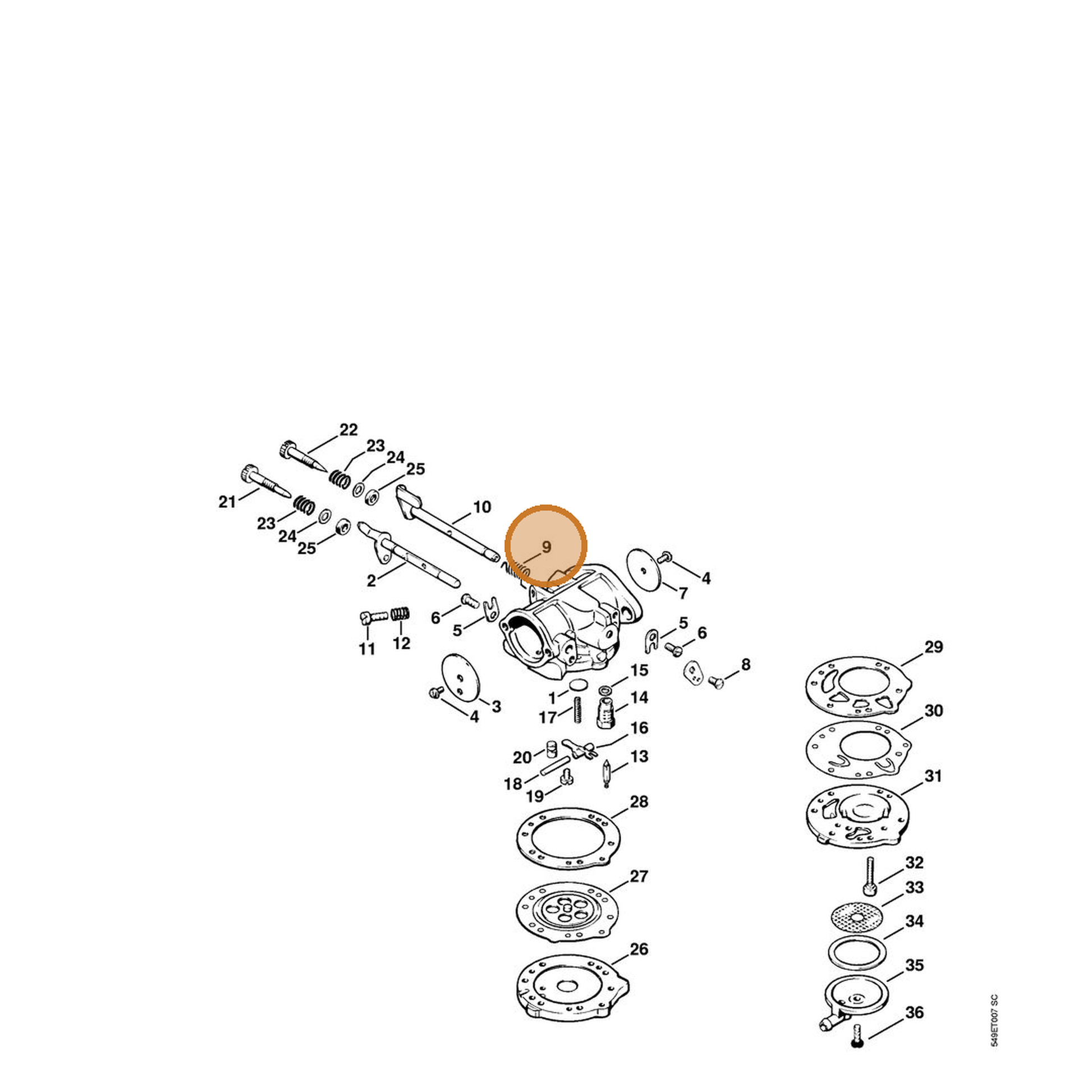 STIHL part 4201-122-3000 — IPL diagram snippet (6x zoom, amber highlight)