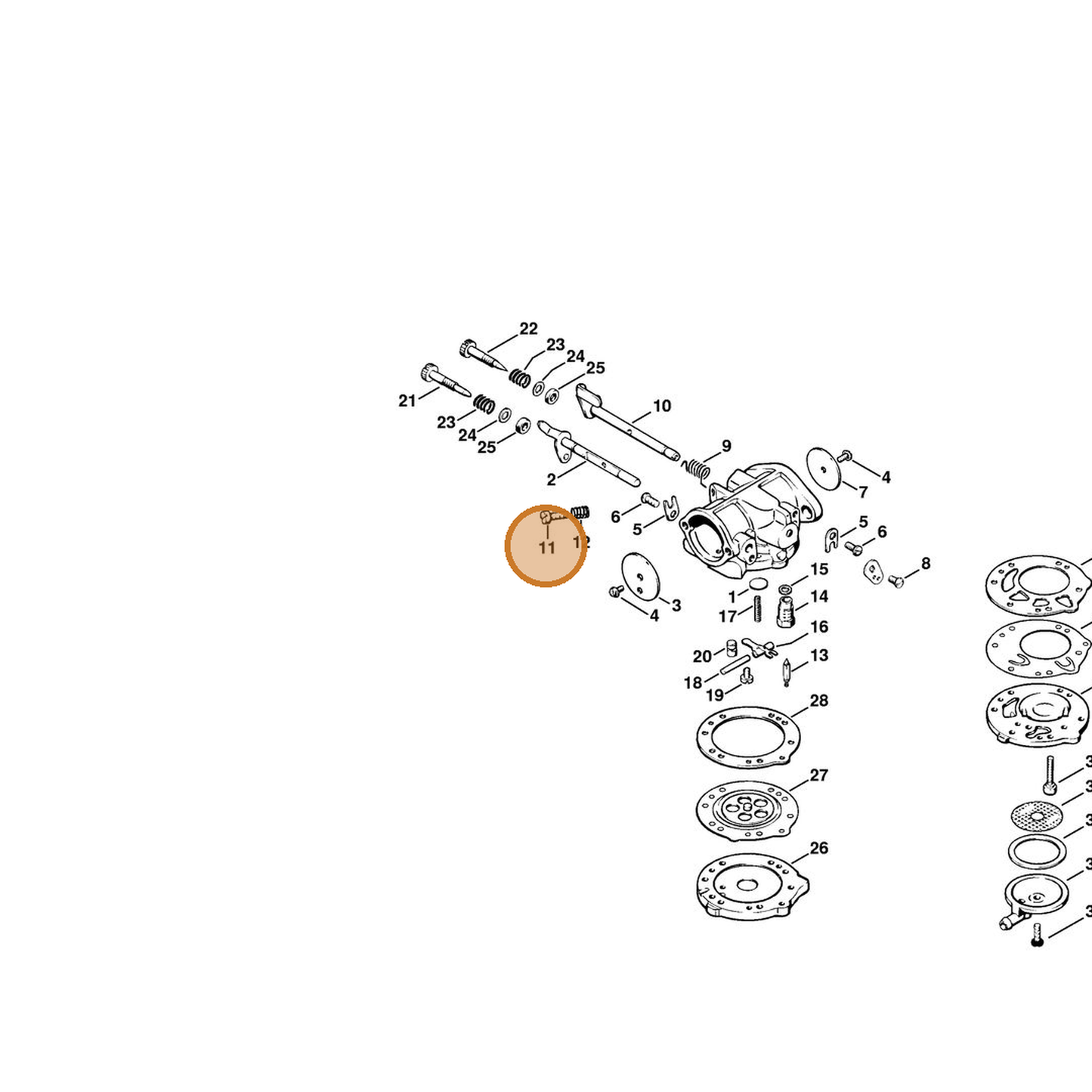 STIHL part 4201-122-6201 — IPL diagram snippet (6x zoom, amber highlight)