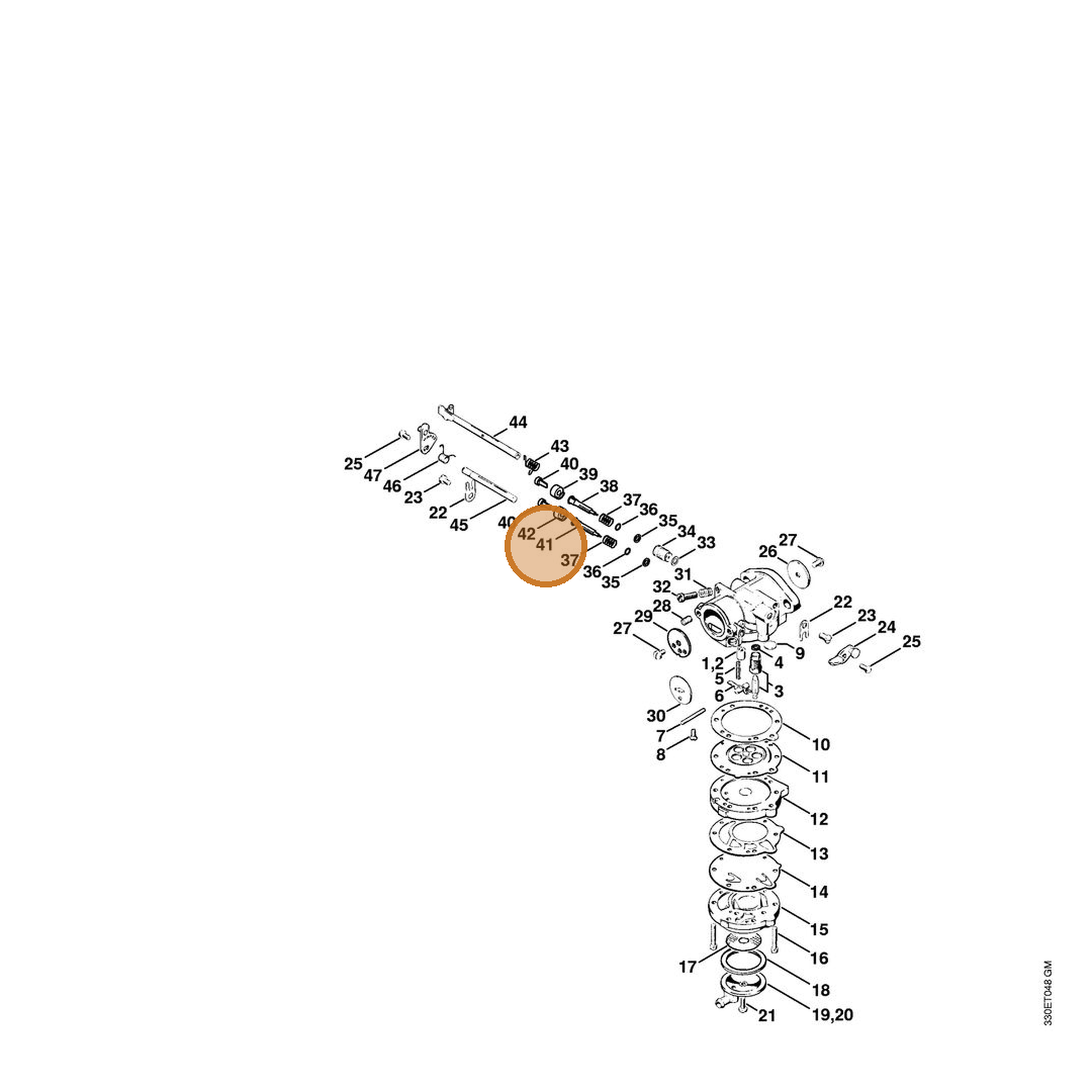 STIHL part 4201-122-6701 — IPL diagram snippet (6x zoom, amber highlight)