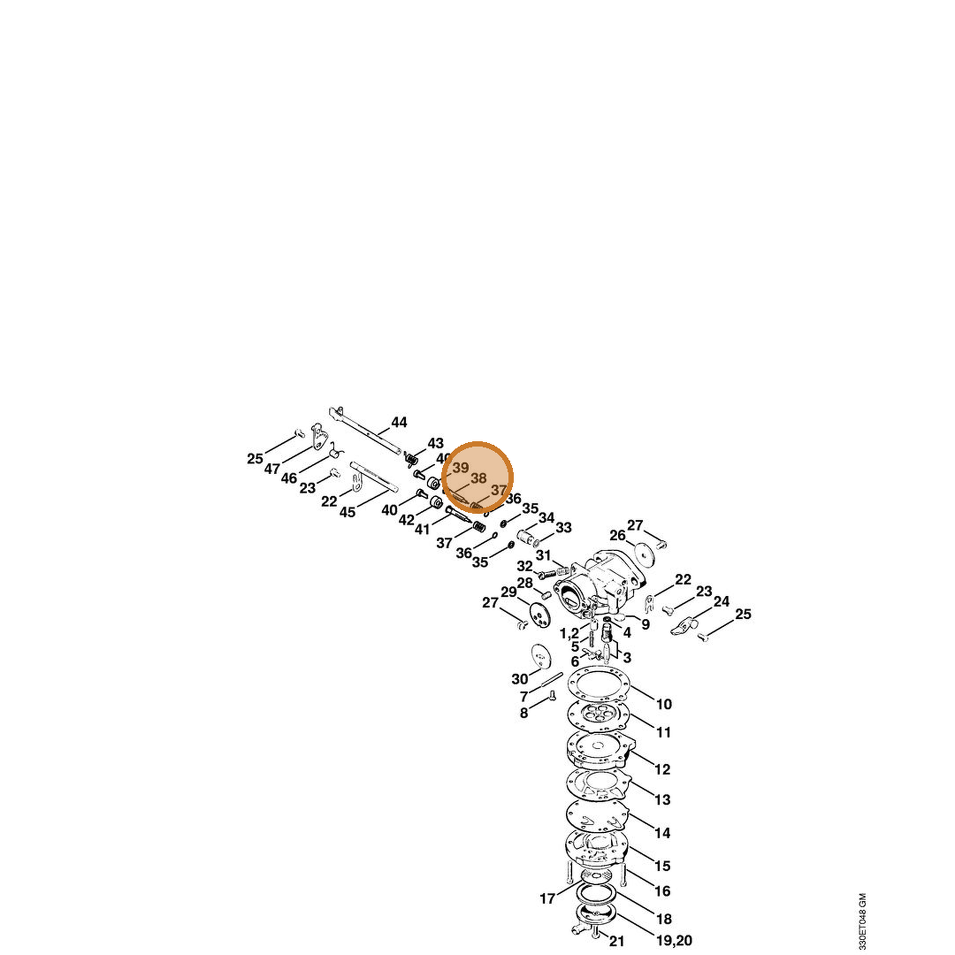 STIHL part 4201-122-6801 — IPL diagram snippet (6x zoom, amber highlight)