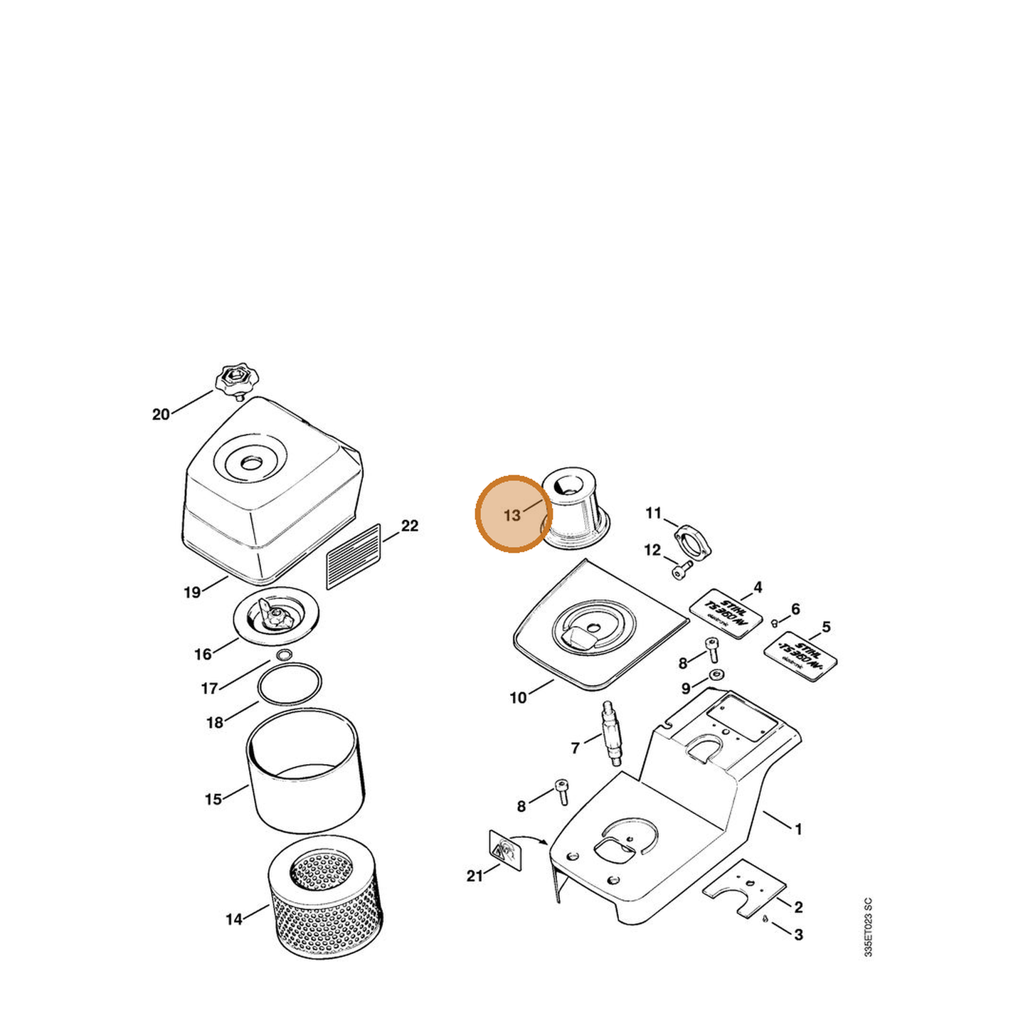 STIHL part 4201-140-1802 — IPL diagram snippet (6x zoom, amber highlight)