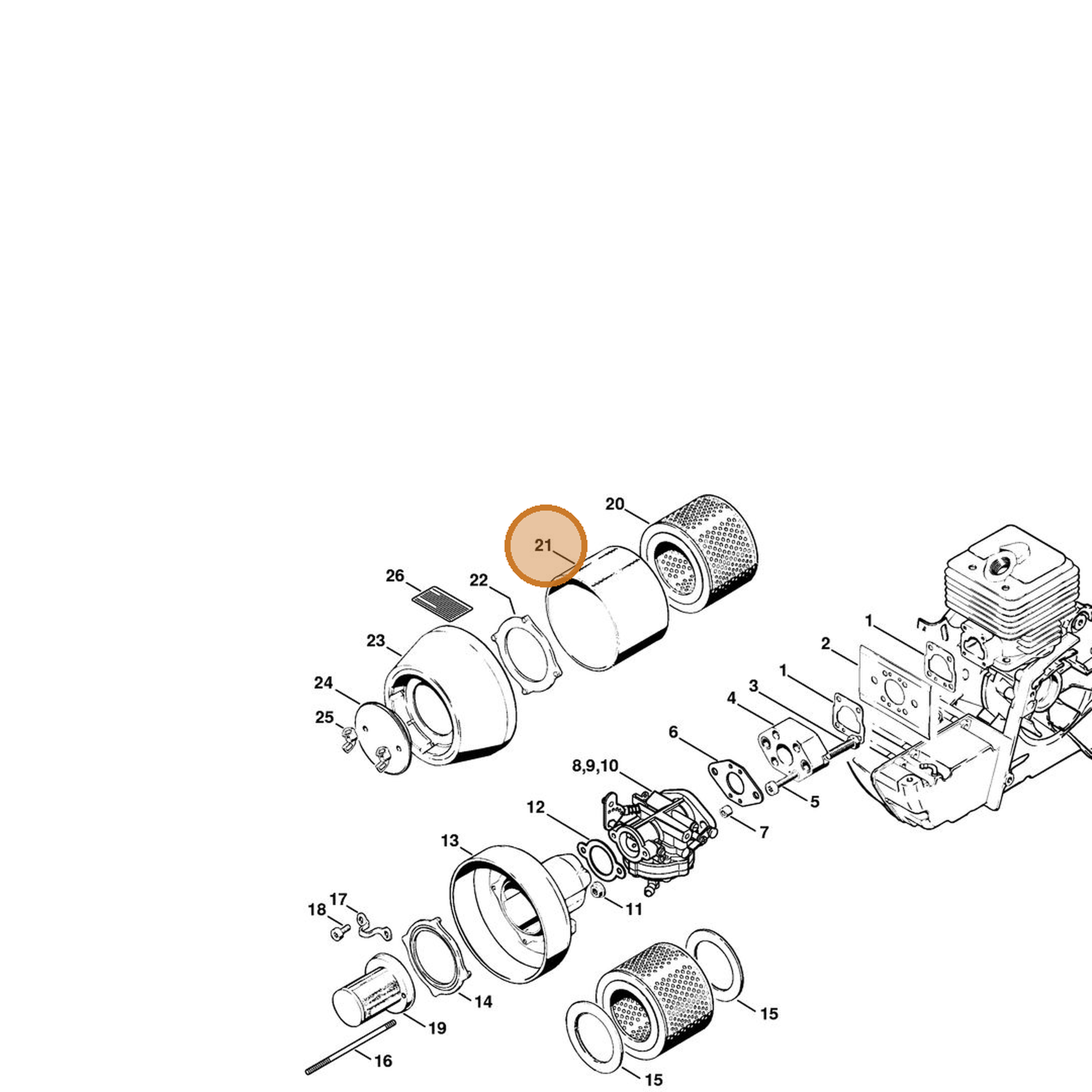 STIHL part 4201-141-0310 — IPL diagram snippet (6x zoom, amber highlight)