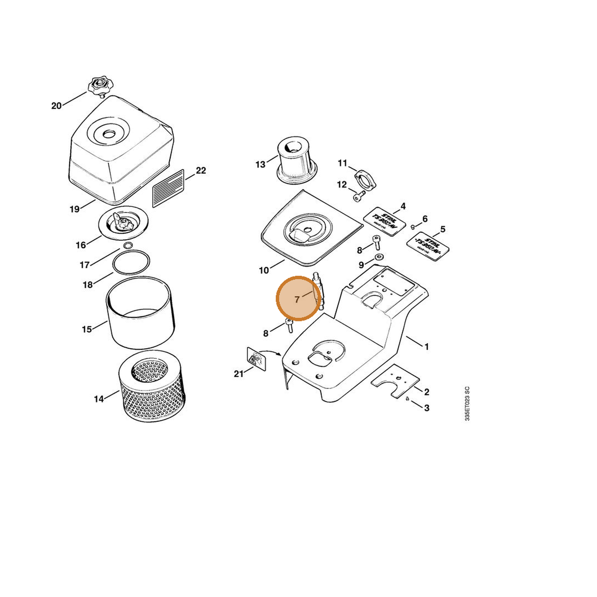 STIHL part 4201-148-1001 — IPL diagram snippet (6x zoom, amber highlight)
