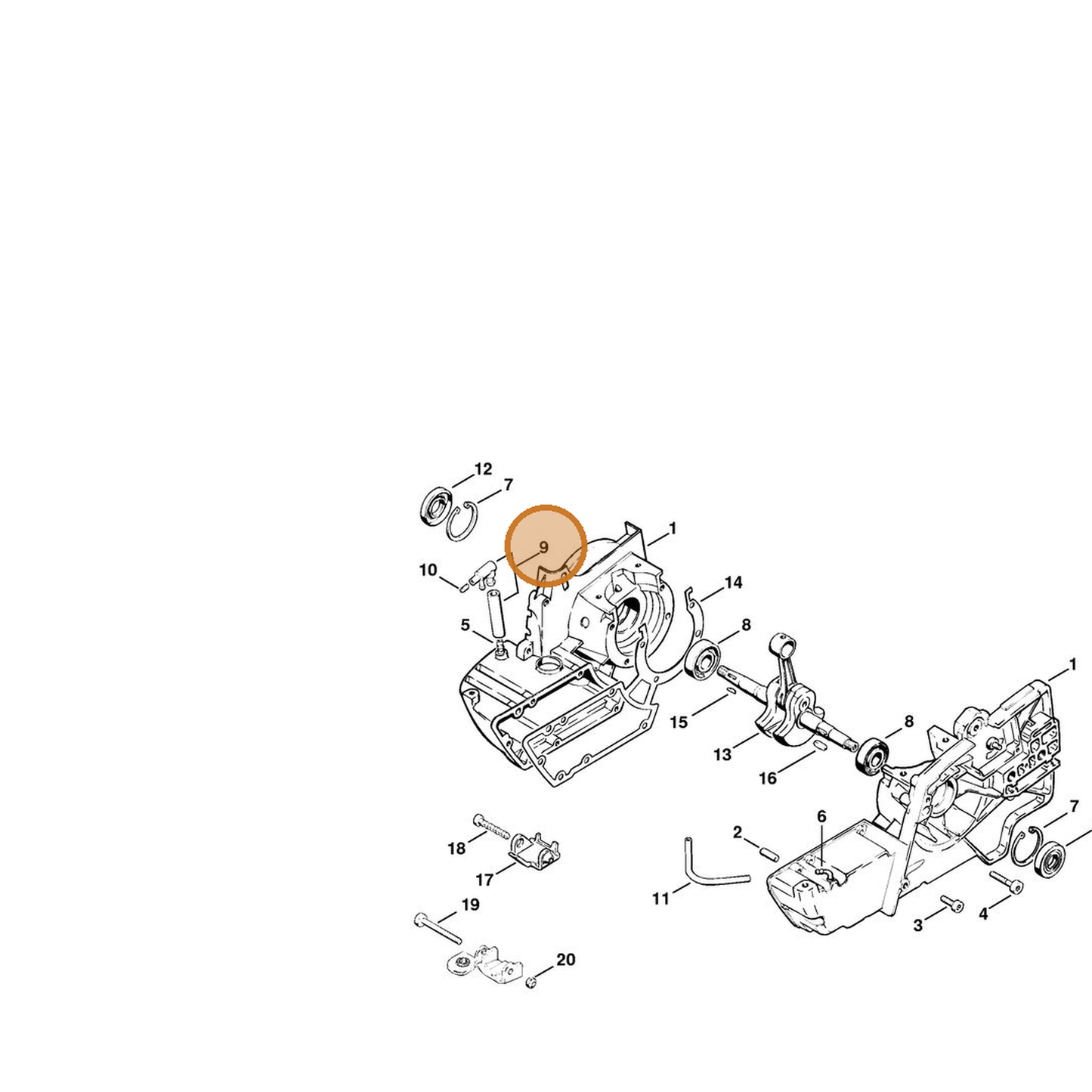 STIHL part 4201-350-5802 — IPL diagram snippet (6x zoom, amber highlight)