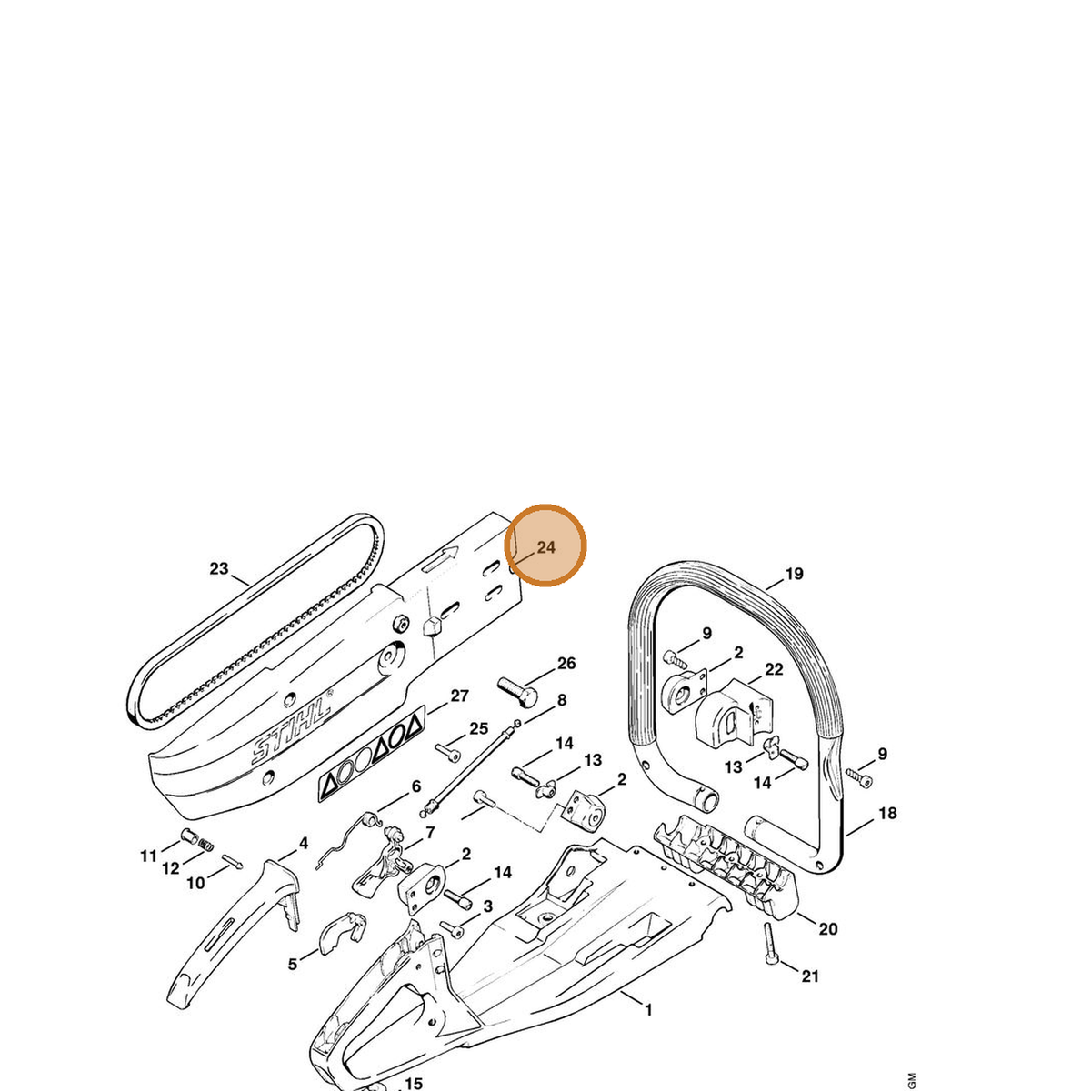 STIHL part 4201-701-0203 — IPL diagram snippet (6x zoom, amber highlight)