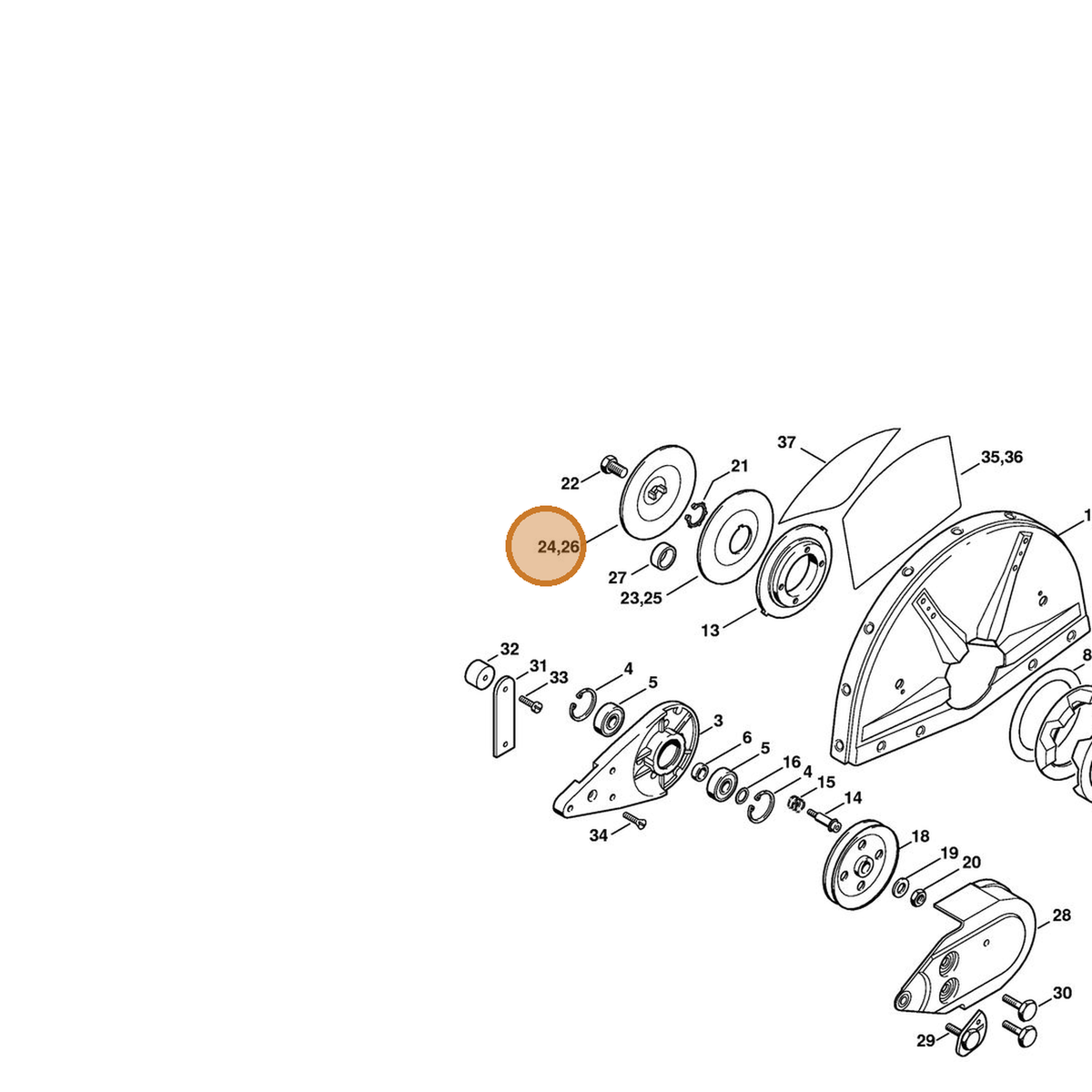 STIHL part 4201-708-3014 — IPL diagram snippet (6x zoom, amber highlight)