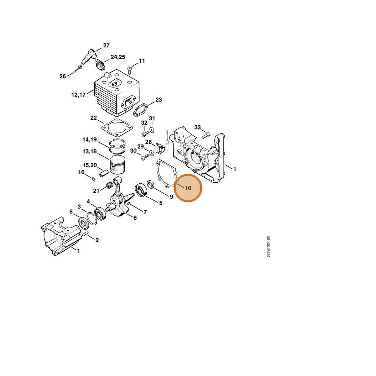 STIHL part 4203-029-0500 — IPL diagram snippet (6x zoom, amber highlight)