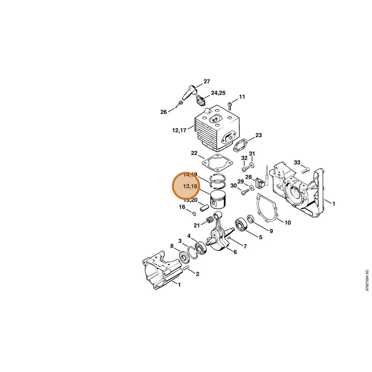 STIHL part 4203-030-2000 — IPL diagram snippet (6x zoom, amber highlight)