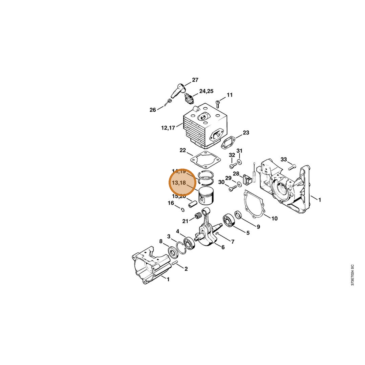 STIHL part 4203-030-2001 — IPL diagram snippet (6x zoom, amber highlight)