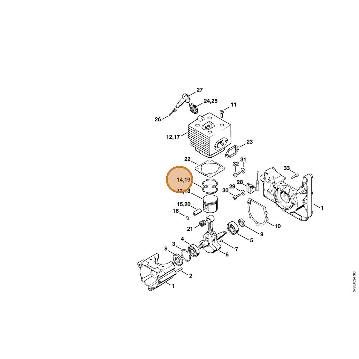 STIHL part 4203-034-3000 — IPL diagram snippet (6x zoom, amber highlight)