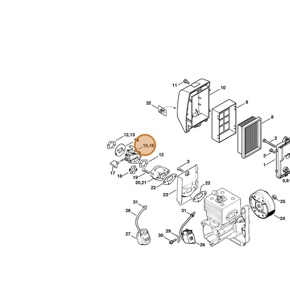STIHL part 4203-120-0610 — IPL diagram snippet (6x zoom, amber highlight)