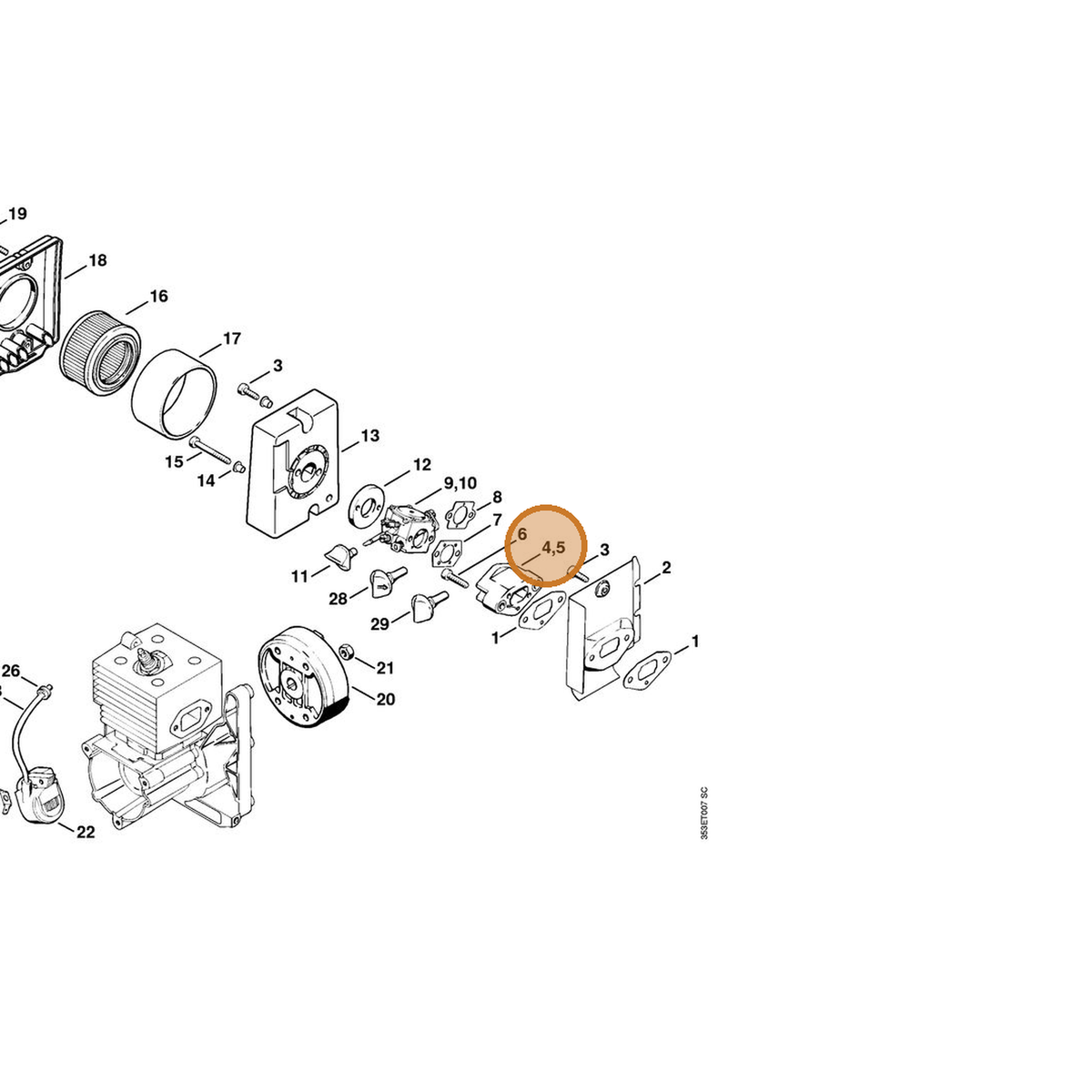 STIHL part 4203-120-2200 — IPL diagram snippet (6x zoom, amber highlight)