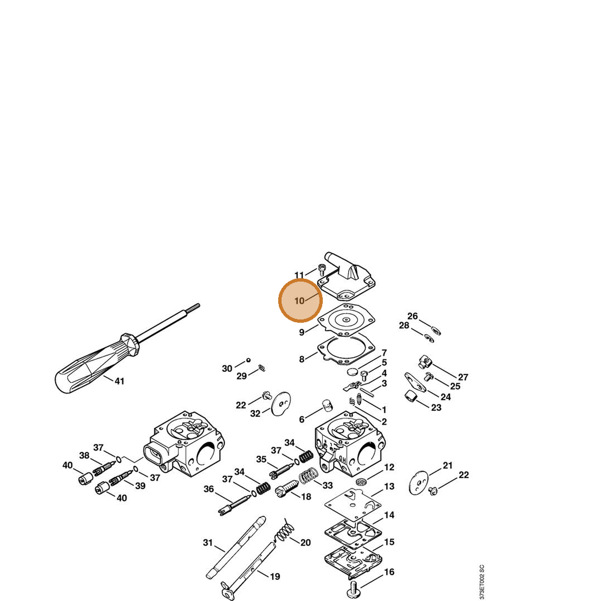 STIHL part 4203-121-0802 — IPL diagram snippet (6x zoom, amber highlight)
